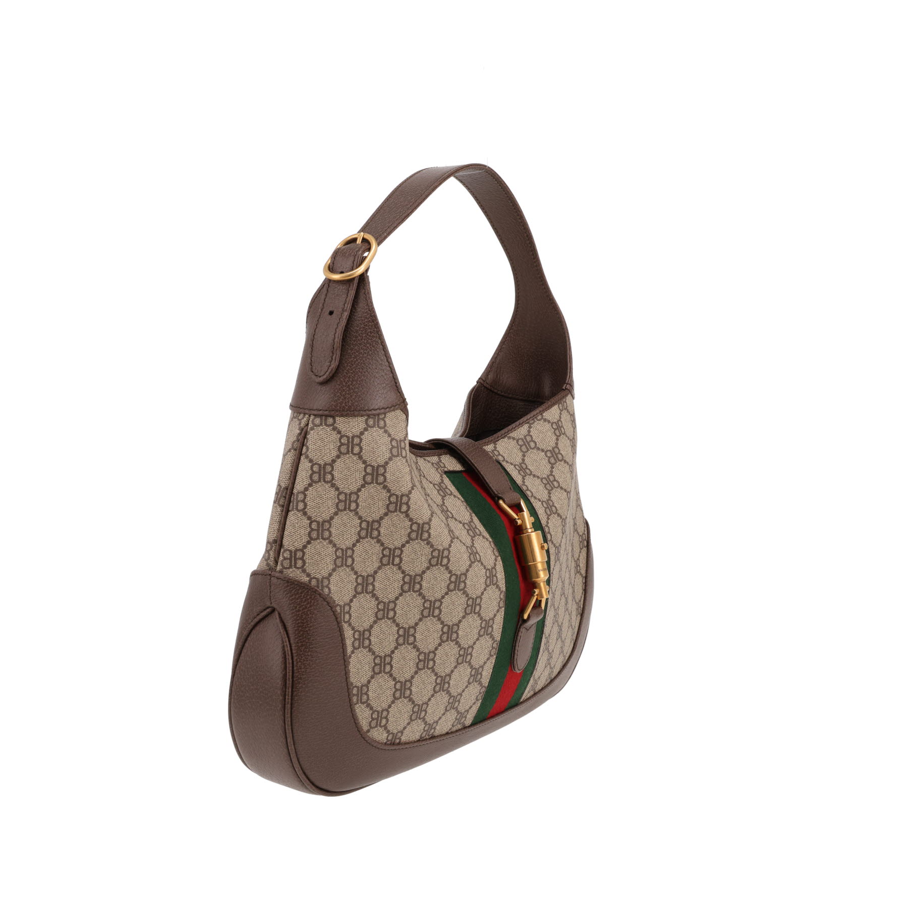 Balenciaga  x Gucci Jackie shoulder bag  in beige logo canvas  and brown leather