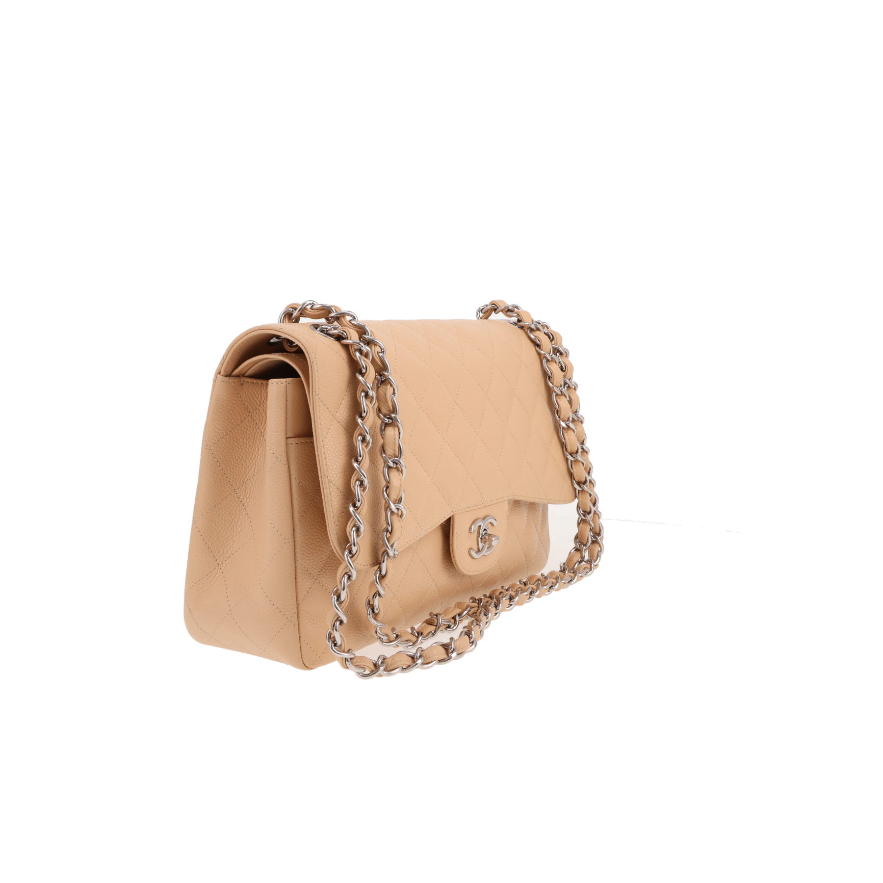 Chanel  Timeless Jumbo shoulder bag  in beige quilted grained leather