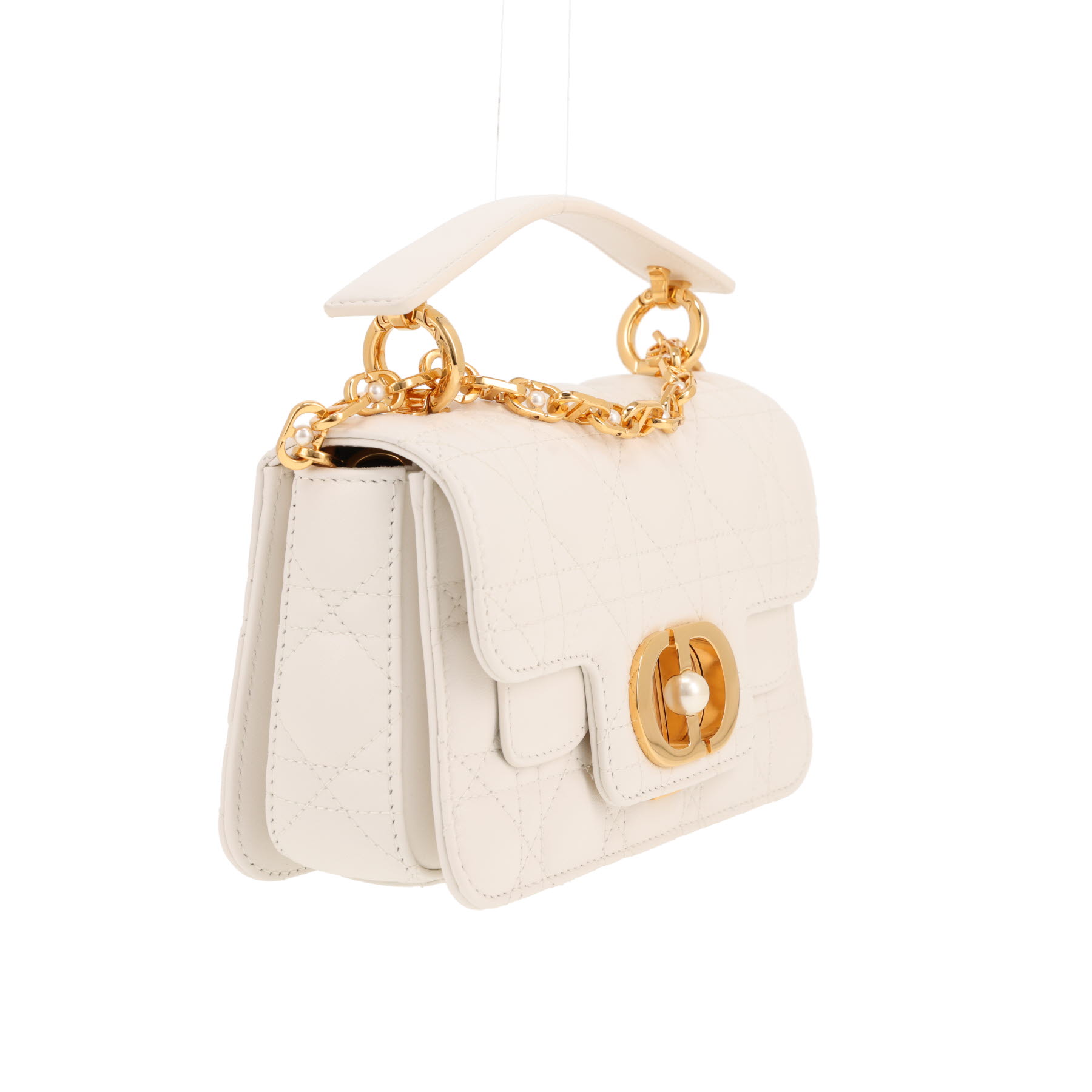 Sac à main Dior  Top Handle Dior Jolie mini  en cuir cannage blanc