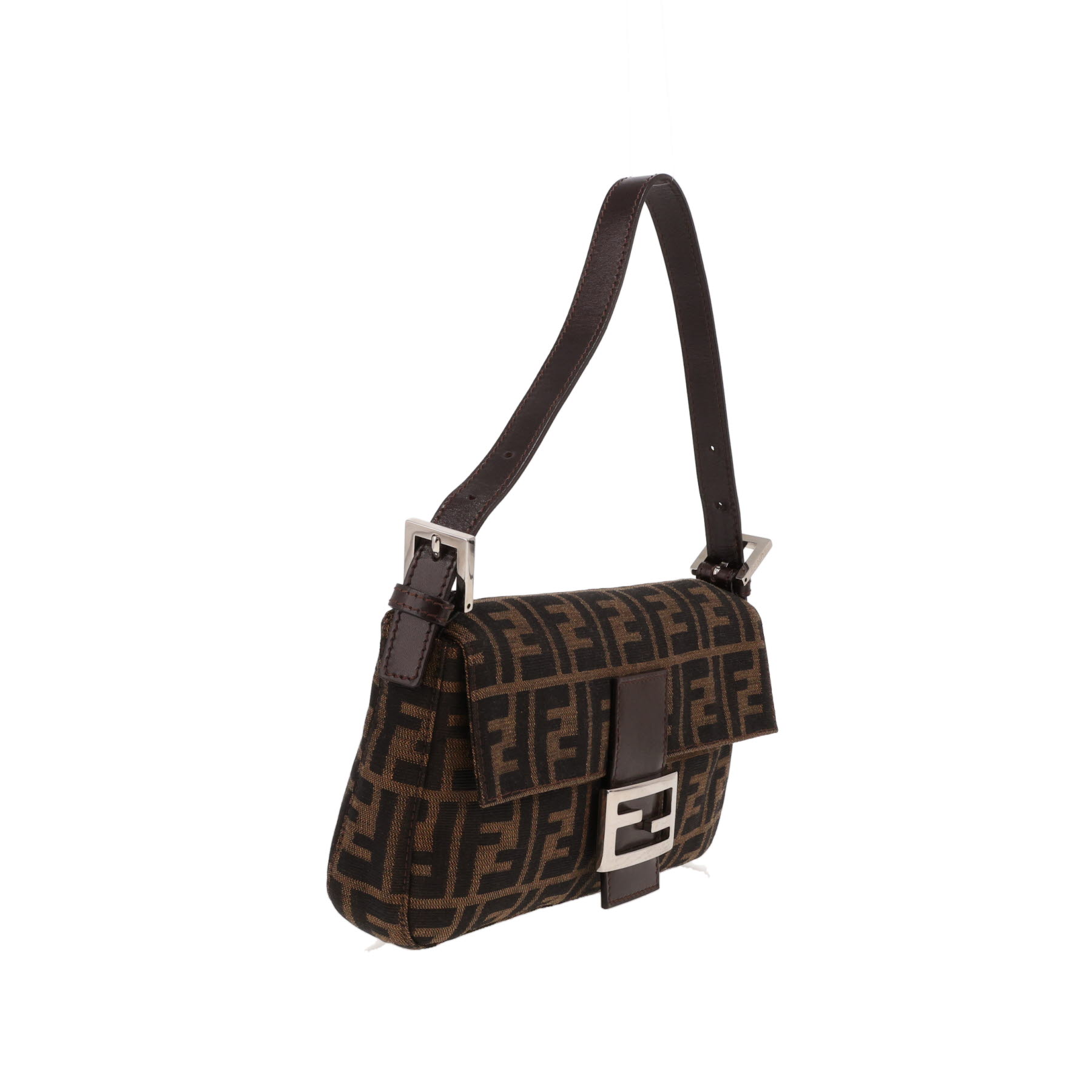 Borsa Fendi  Baguette in tela siglata marrone e pelle marrone