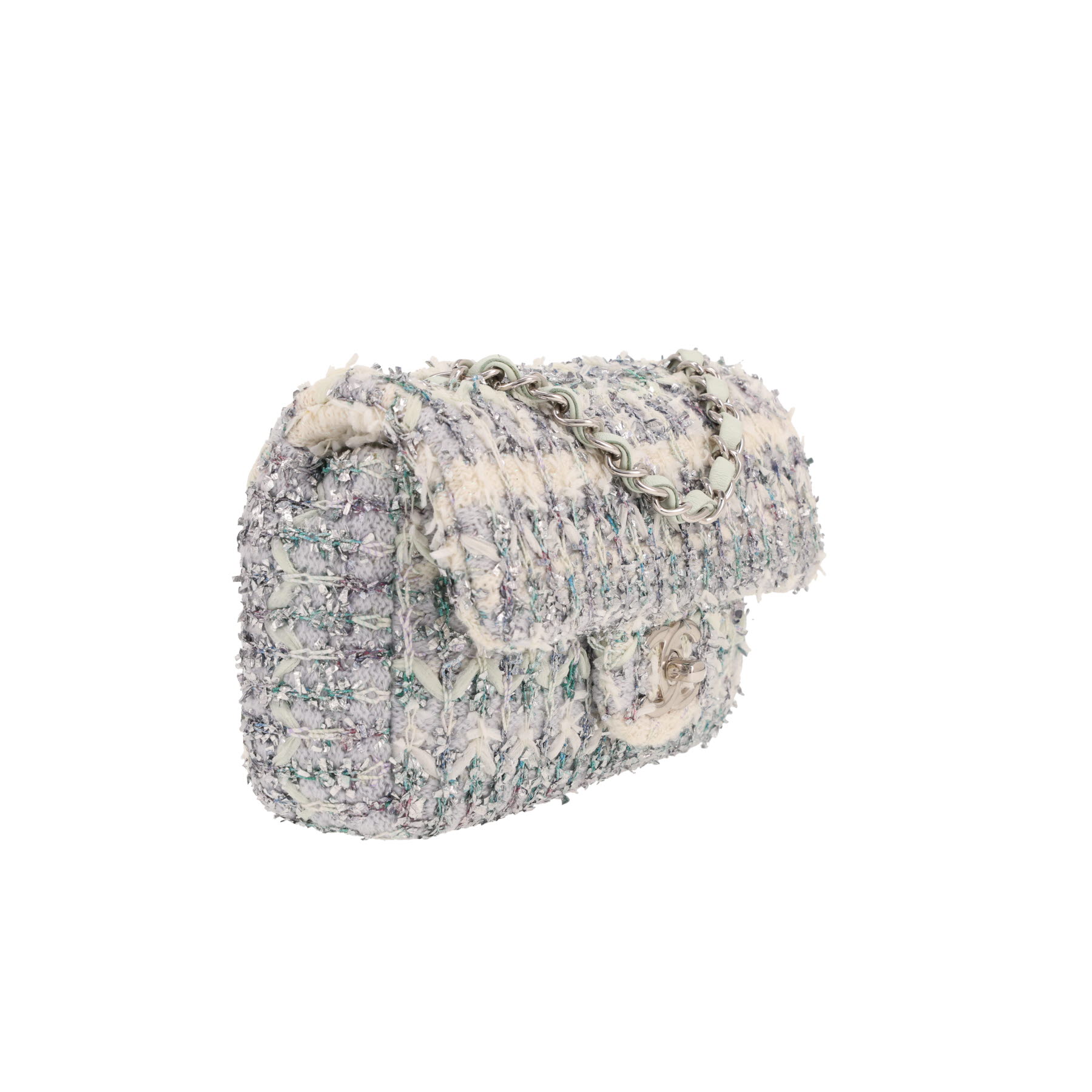 Chanel Timeless shoulder bag in white, purple and silver tweed