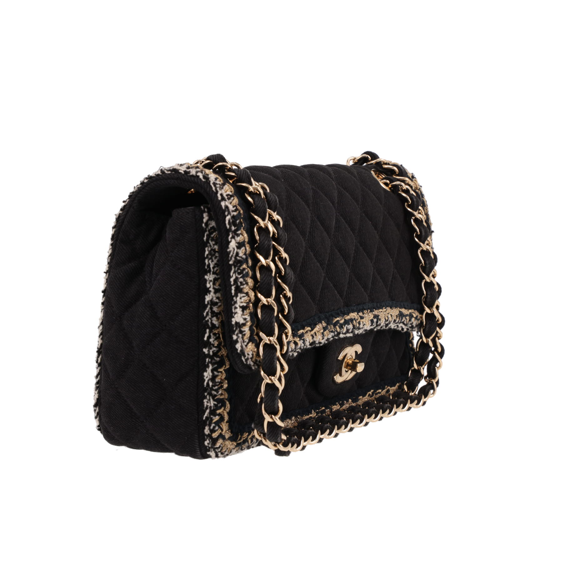 Borsa Chanel  Timeless in denim nero e tweed tricolore