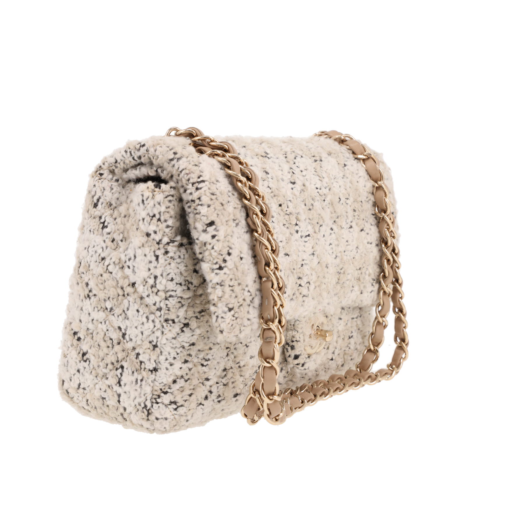 Sac à main Chanel  Timeless Classic en tweed beige et blanc
