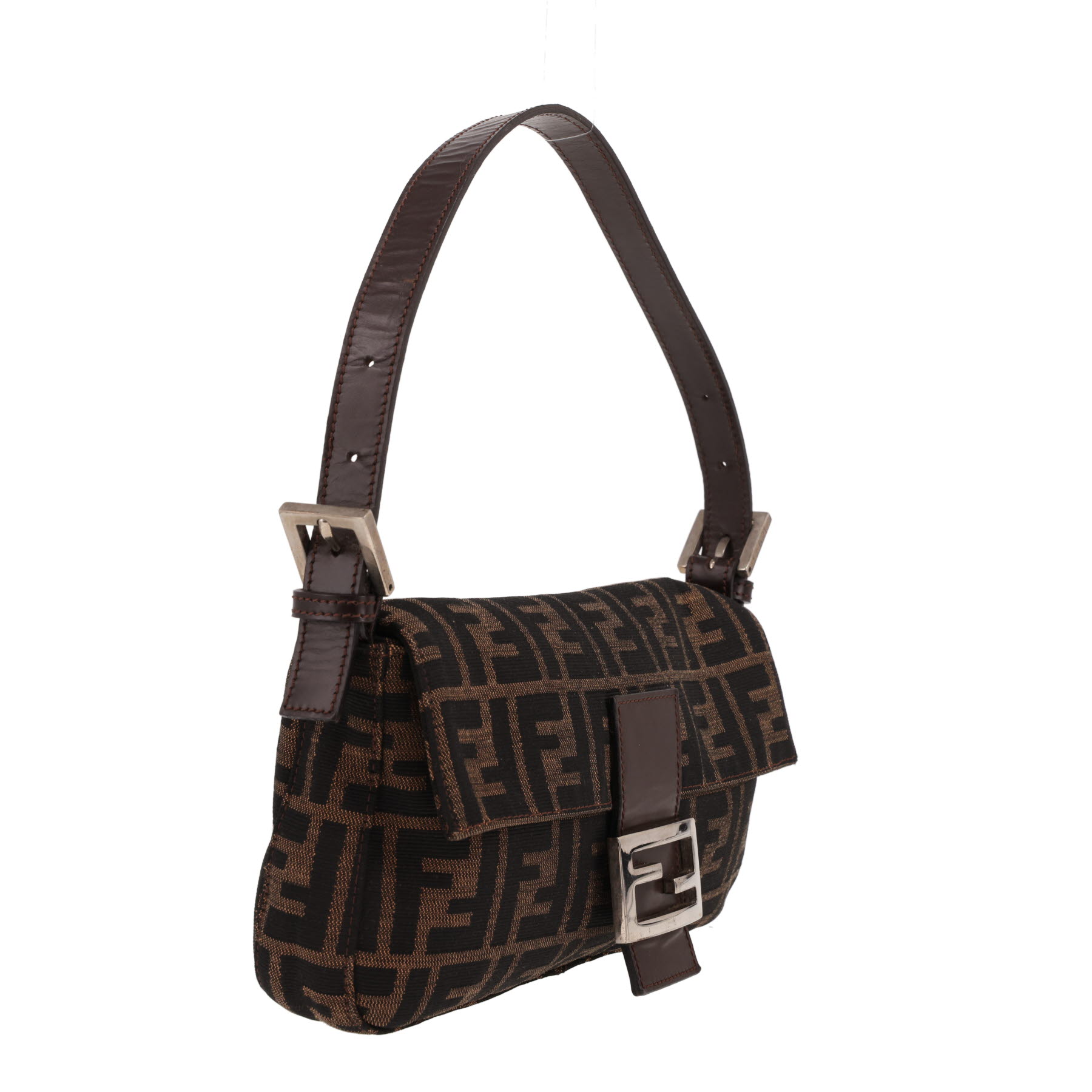 Fendi  Baguette handbag  in brown logo canvas  and brown leather