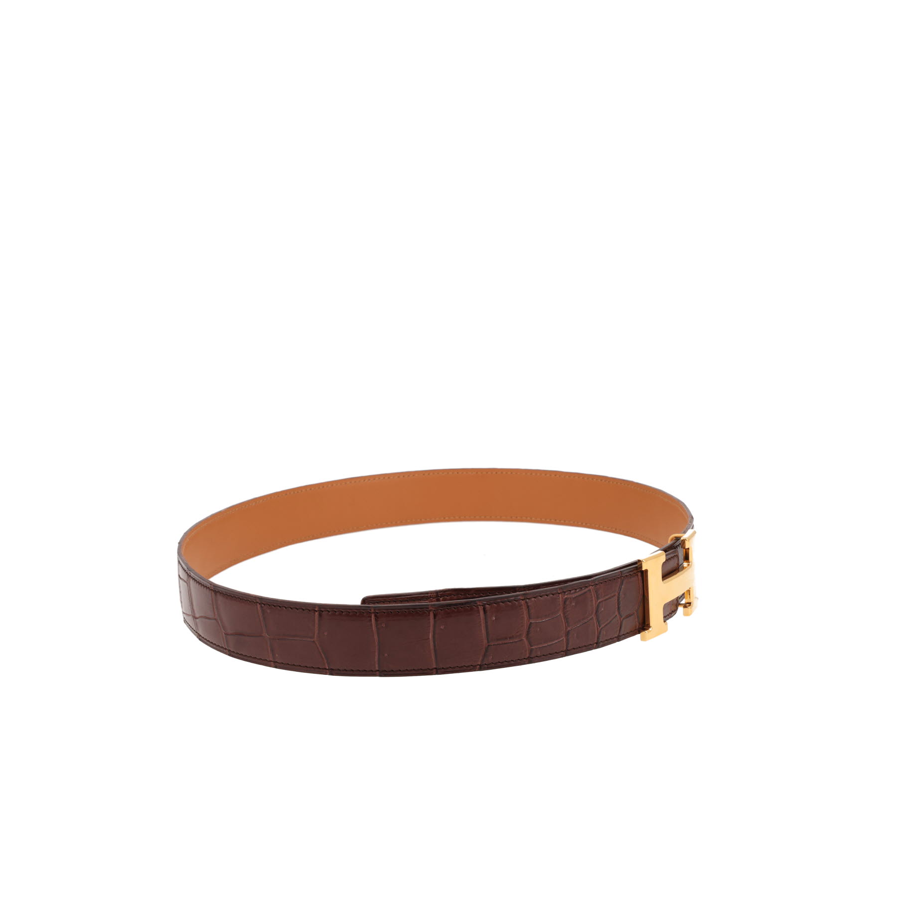 Ceinture Hermès  Ceinture H en crocodile porosus marron
