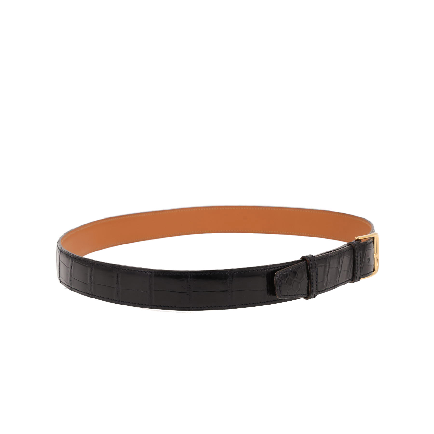 Cintura Hermès  Ceinture in coccodrillo nero e pelle gold