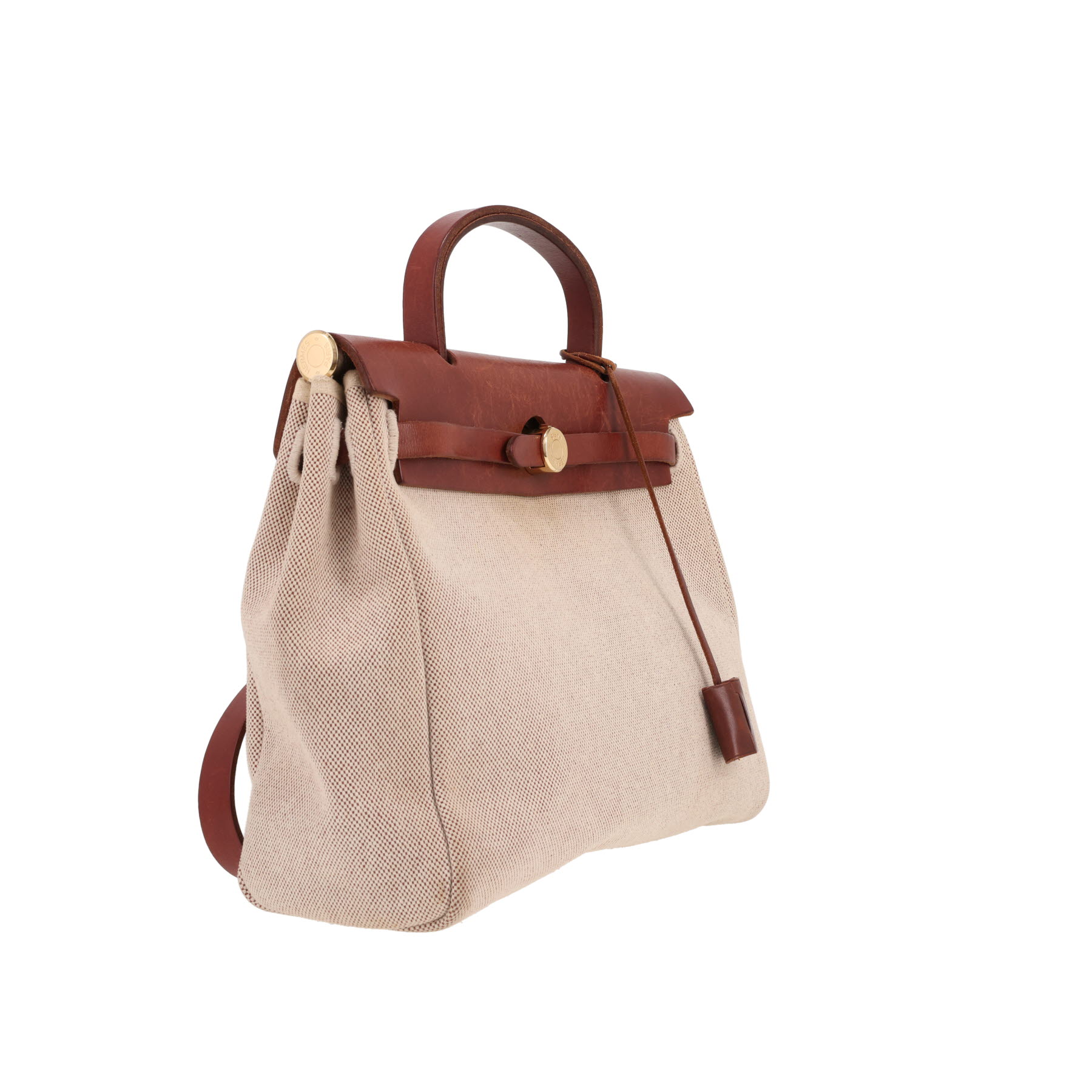 Borsa da spalla o a mano Hermès  Herbag in tela beige e pelle marrone