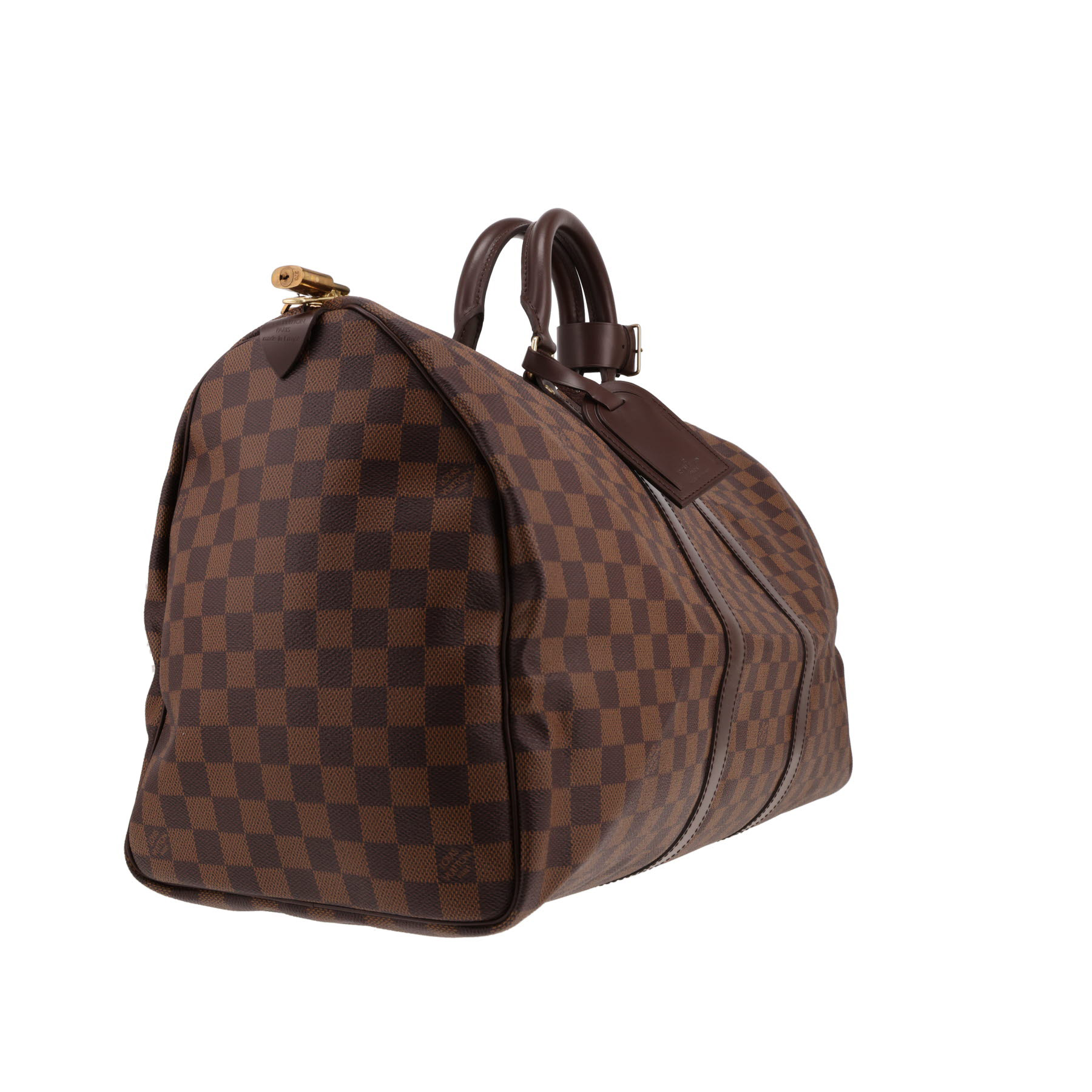 Sac de voyage Louis Vuitton  Keepall 50 en toile damier ébène et cuir marron