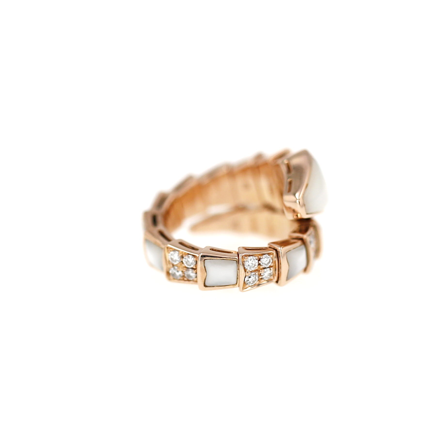 Bulgari Serpenti Viper semi-rigid ring in rose gold, mother-of-pearl and diamonds