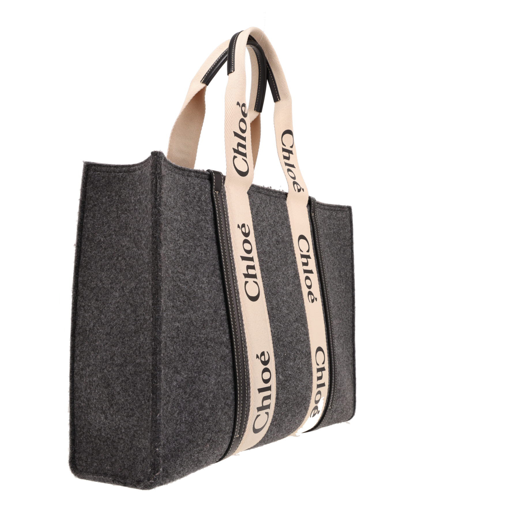 Shopping bag Chloé  Woody in feltro grigia e pelle nera