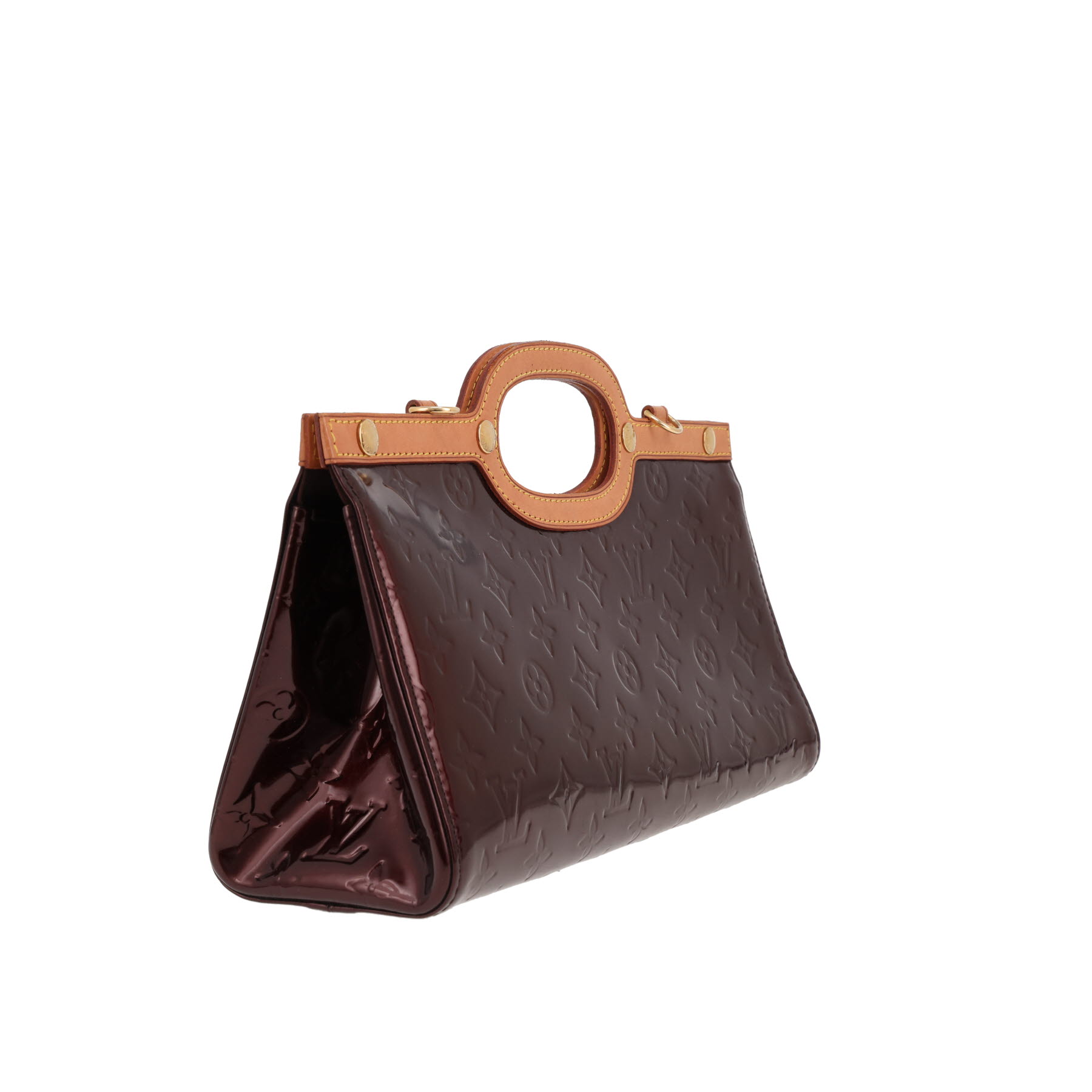 Borsa da spalla o a mano Louis Vuitton  Roxbury in pelle verniciata monogram bordeaux e pelle naturale