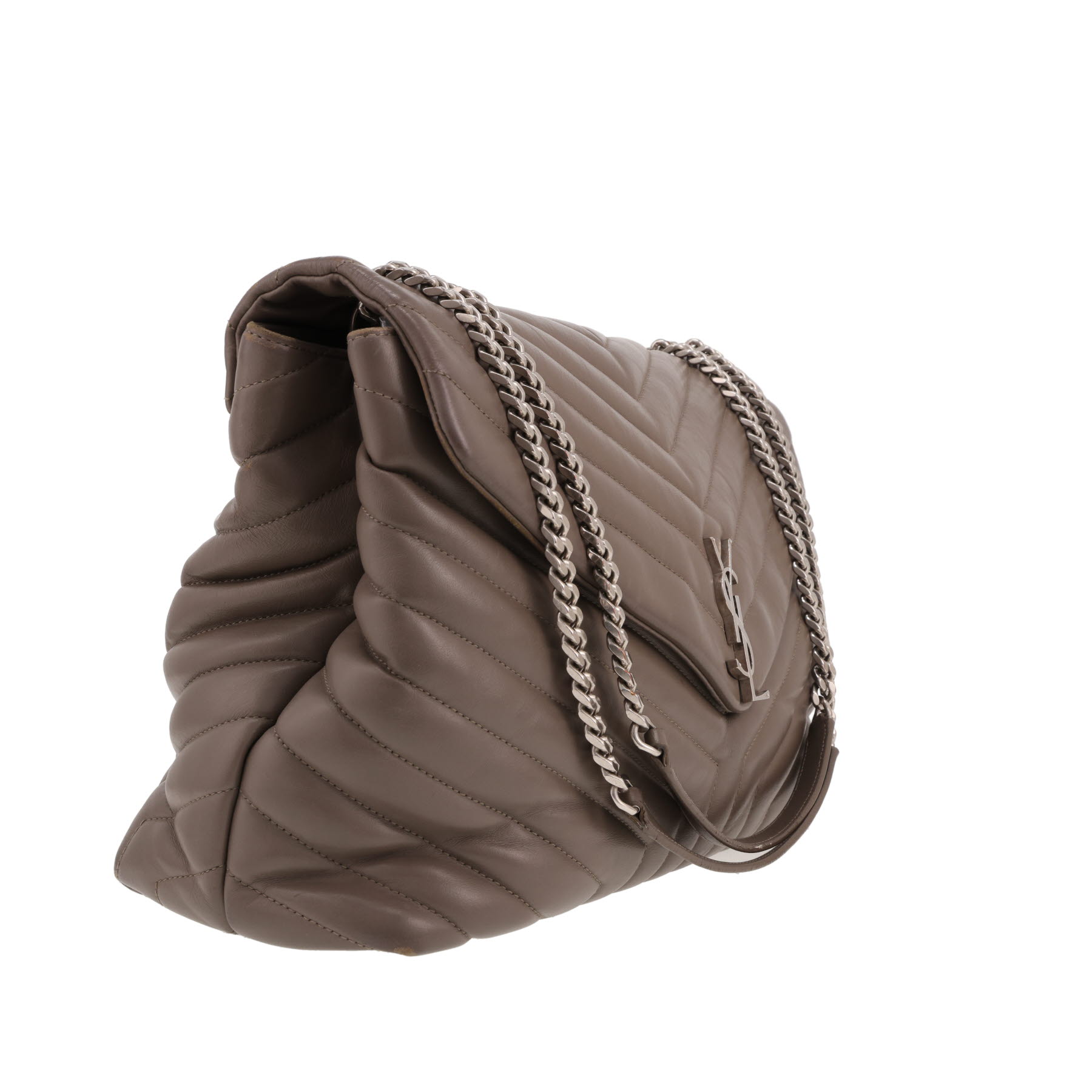 Sac à main Saint Laurent  Loulou taille XL  en cuir matelassé chevrons gris
