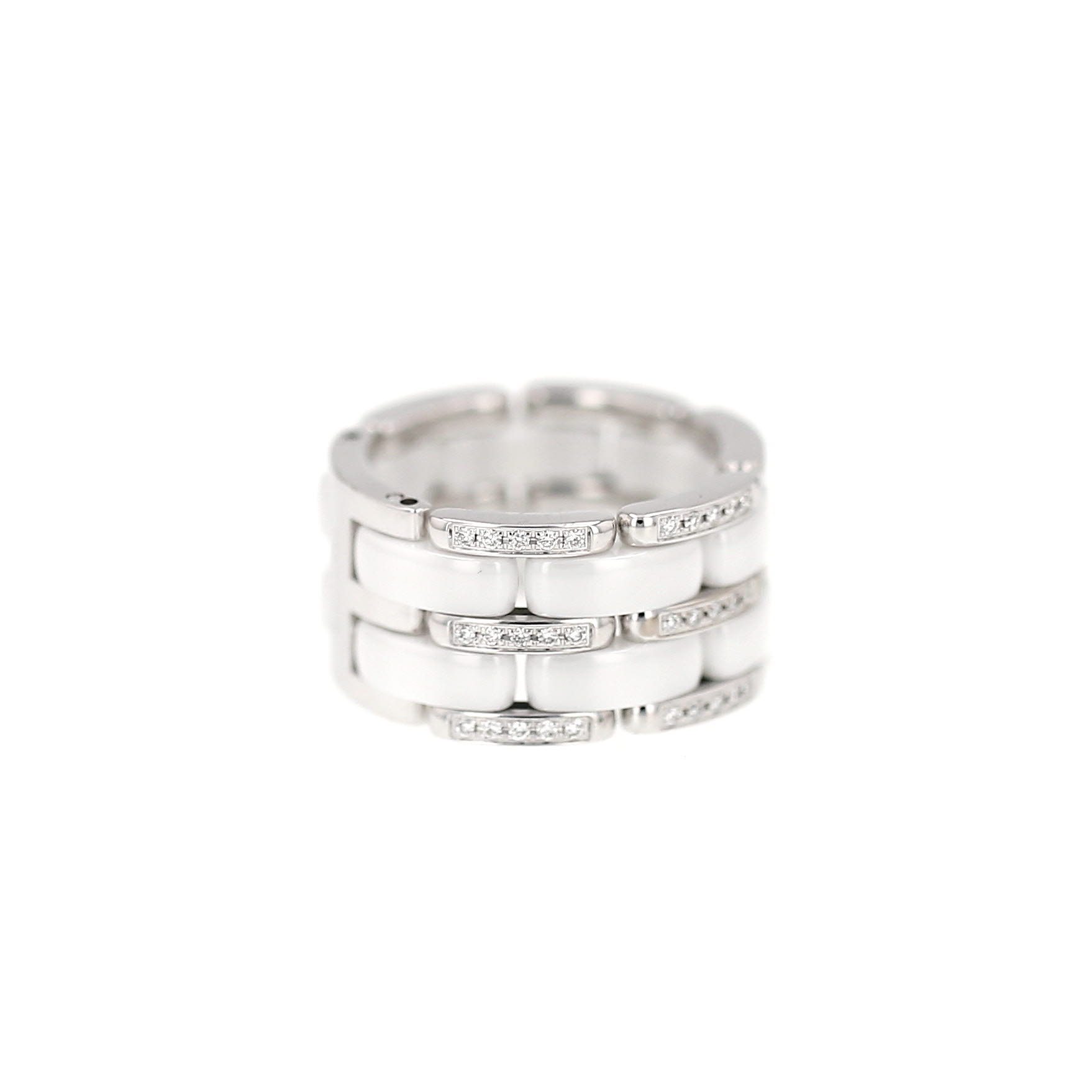 Flexible Chanel Ultra large model ring in white gold, ceramic and diamonds