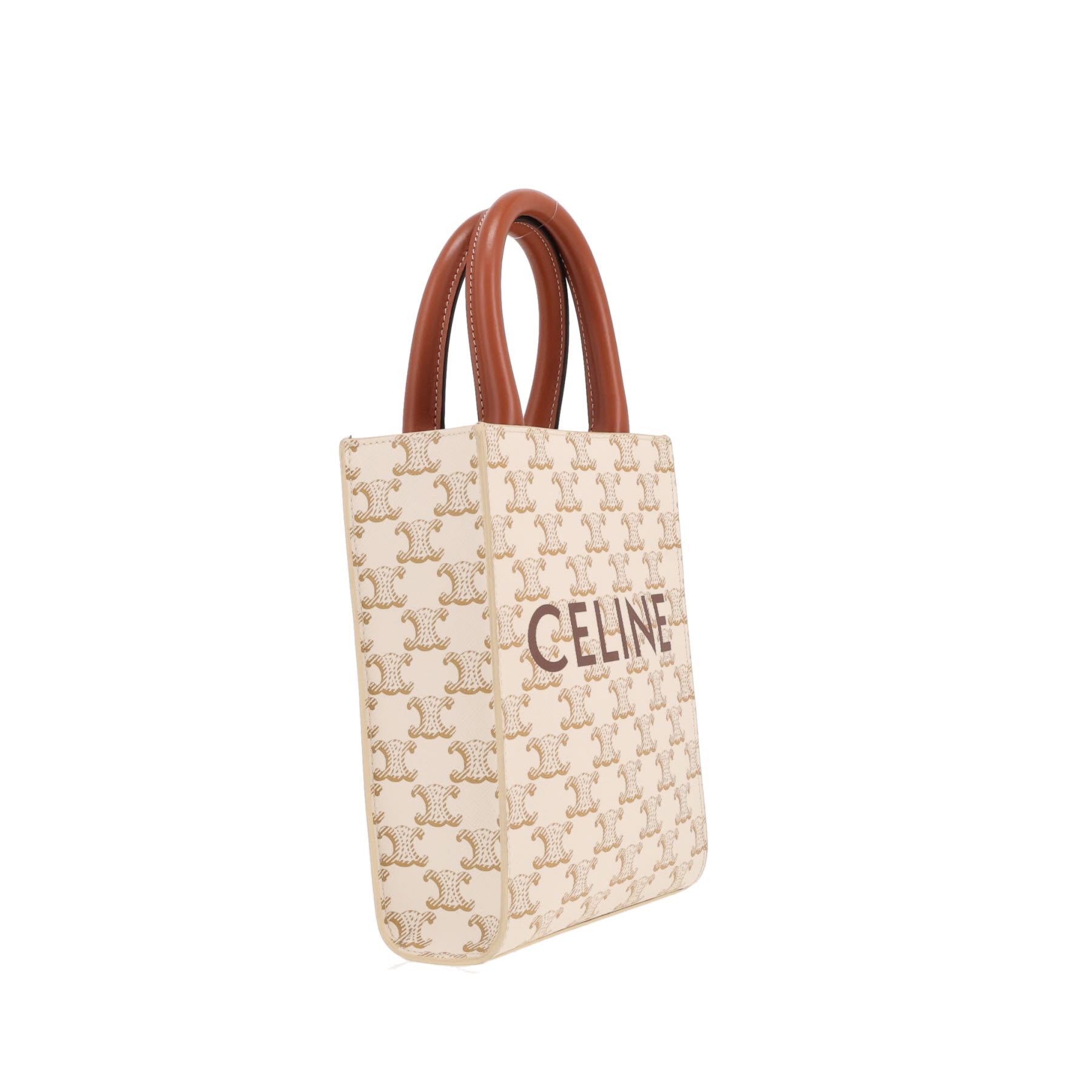 Borsa a tracolla Celine  Vertical modello piccolo  in tela monogram cerata beige e pelle marrone