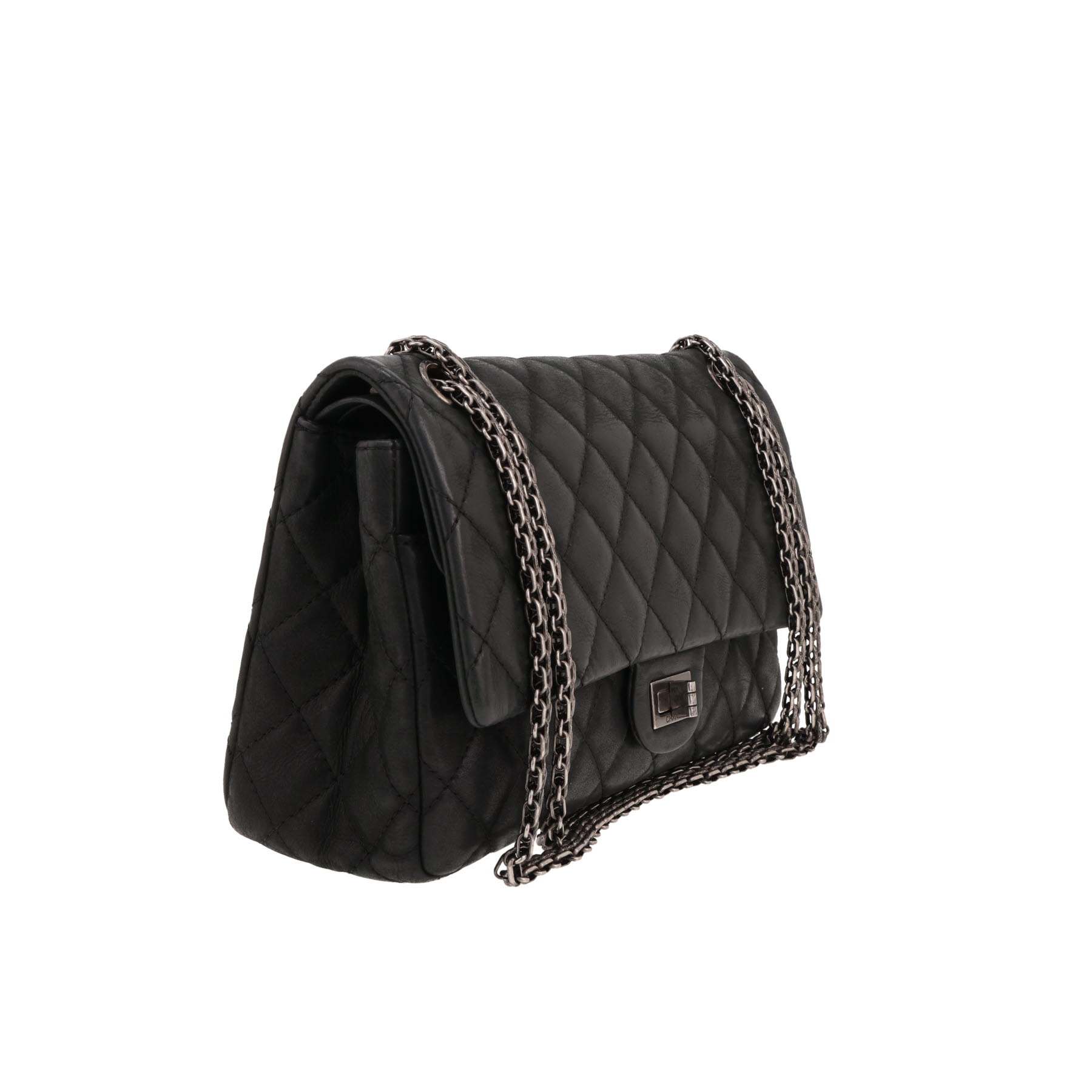 Chanel  2.55 large model  shoulder bag  in grey quilted iridescent leather