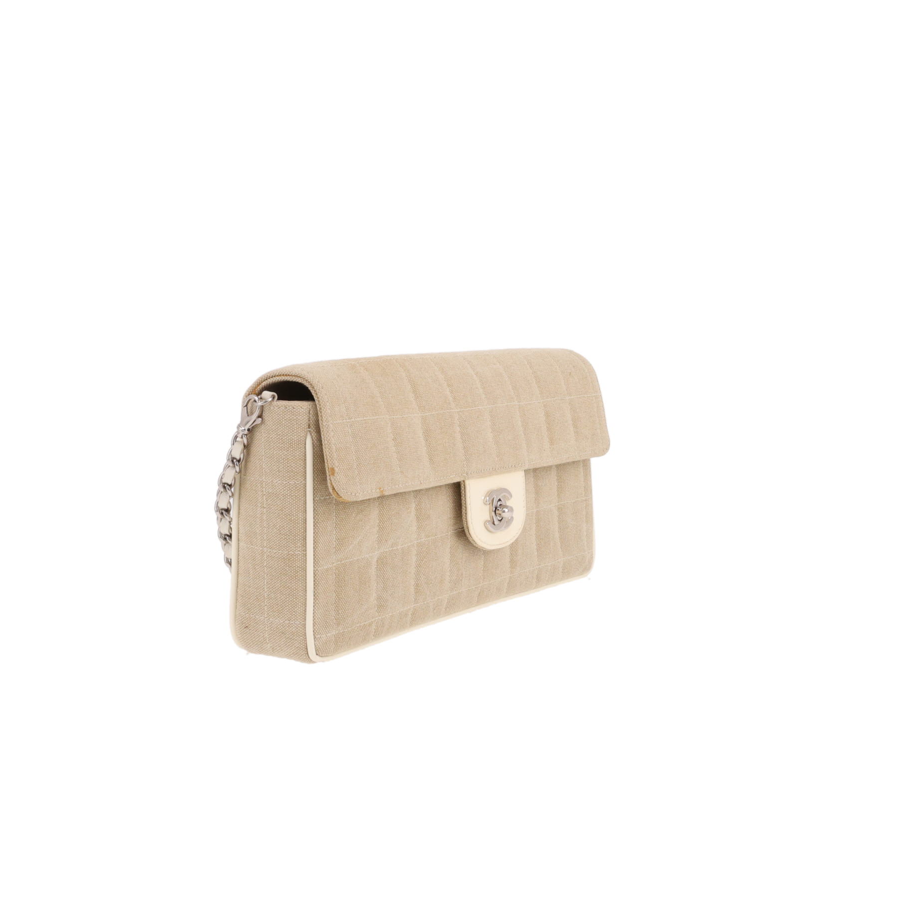Chanel  Choco bar handbag  in beige canvas  and beige leather
