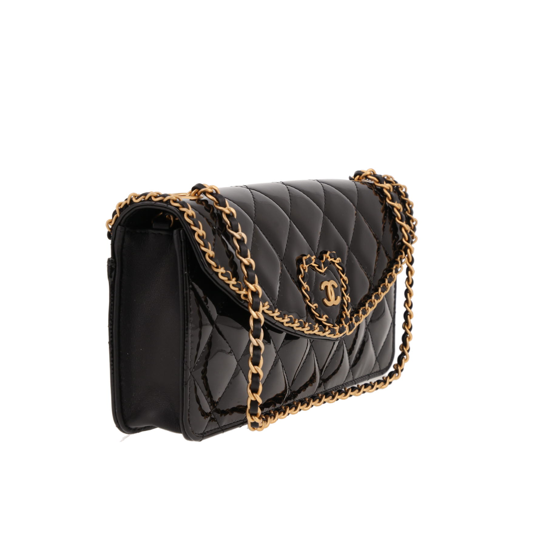Bolso de mano Chanel   en charol acolchado negro