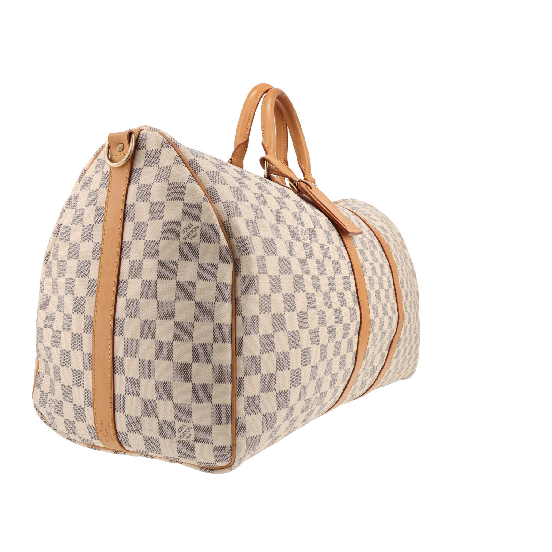 Bolsa de viaje Louis Vuitton Keepall 55 en lona Damier azul celeste y cuero natural