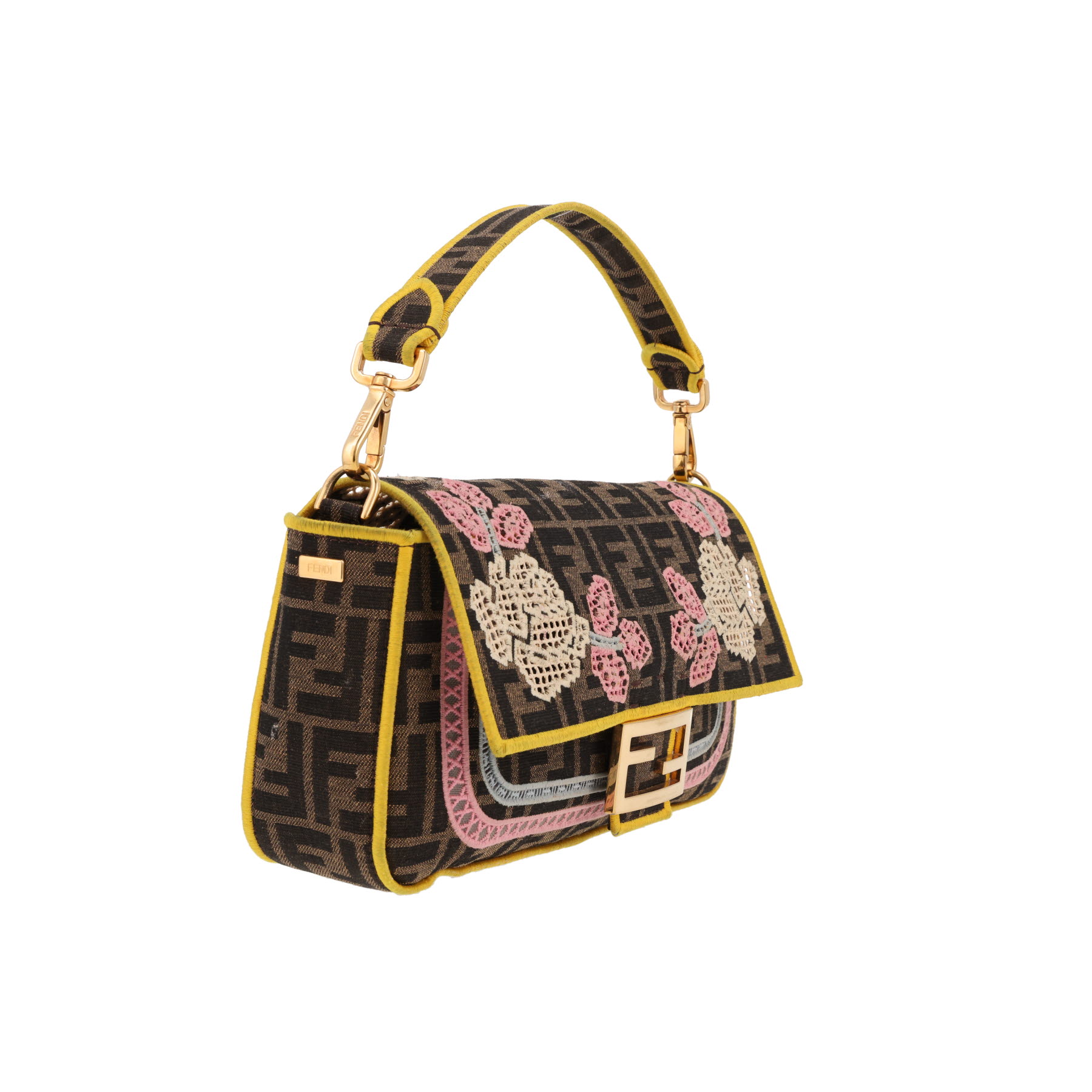 Fendi  Baguette handbag  in brown and yellow logo canvas