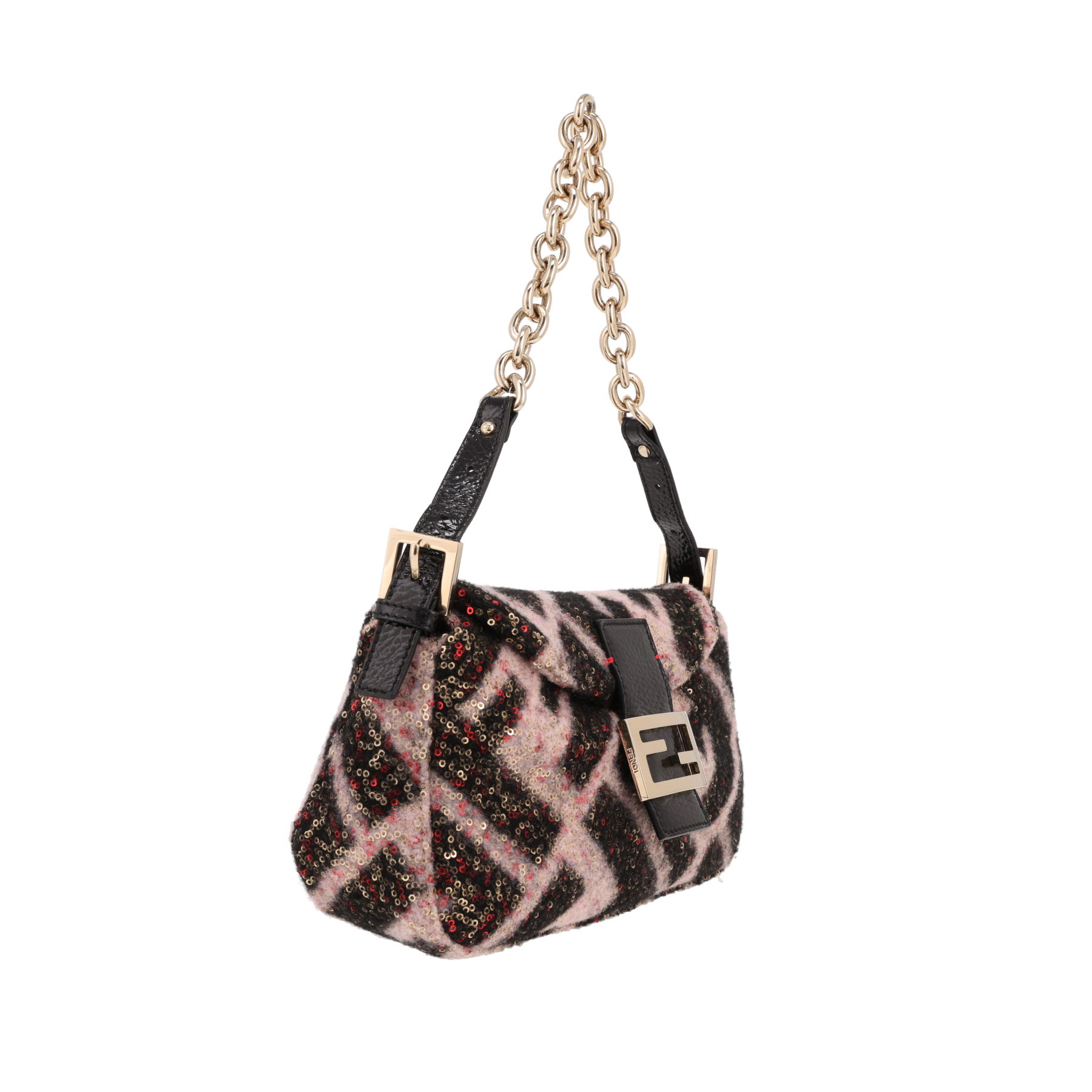 Fendi  Mamma Baguette handbag  in pink and brown whool  and brown leather