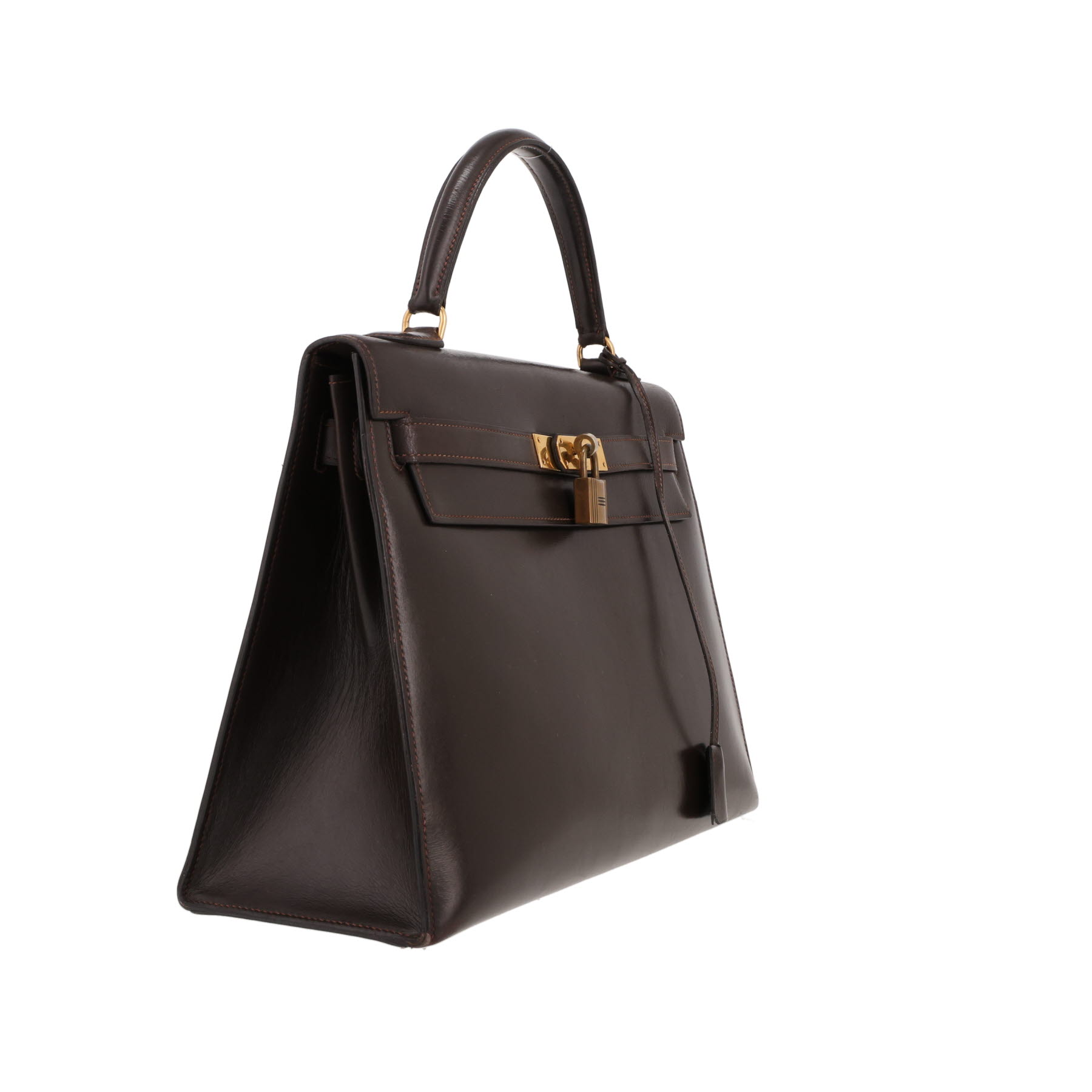 Hermès Kelly 32 cm handbag in chocolate-brown box leather
