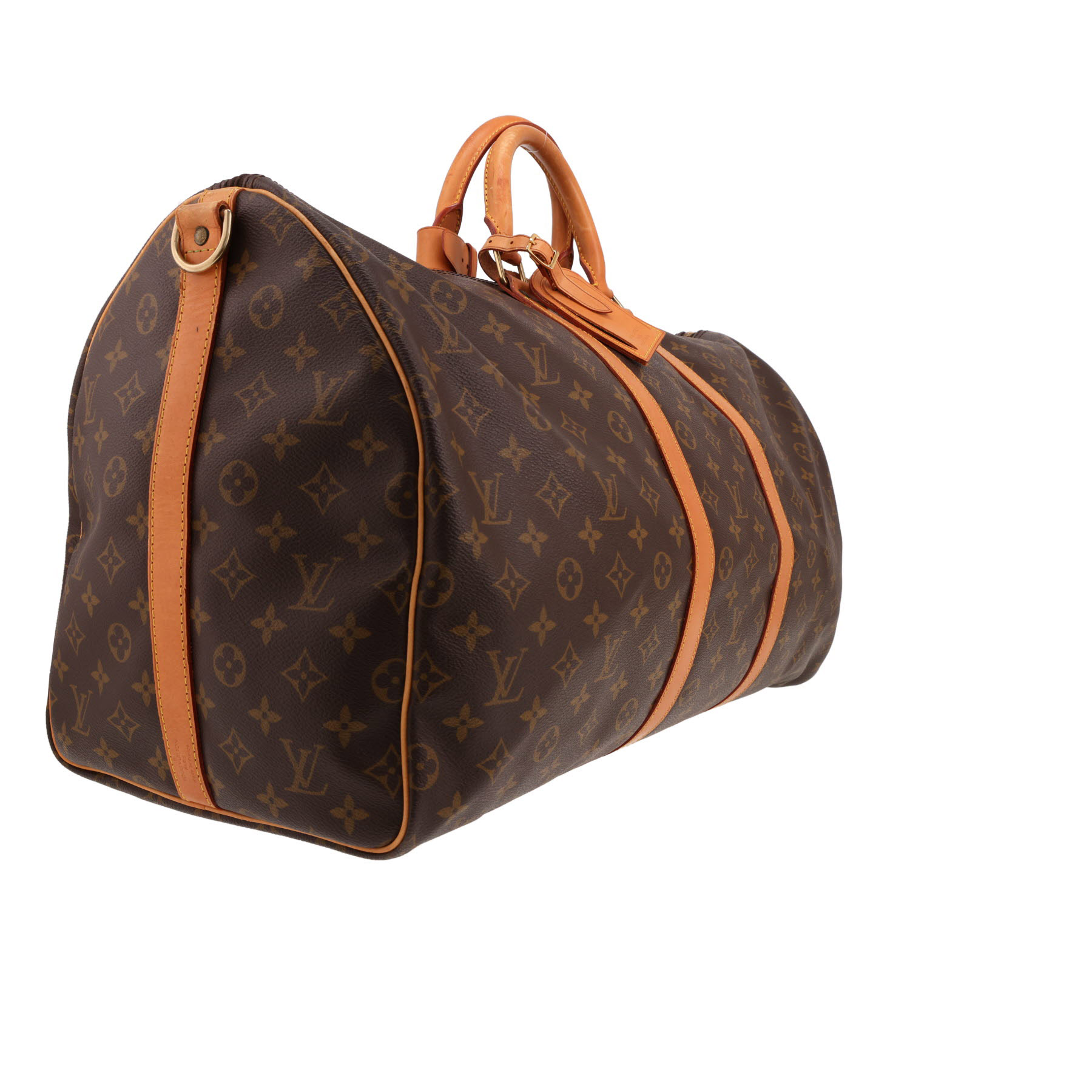 Bolsa de viaje Louis Vuitton Keepall 55 de lona Monogram marrón y piel natural