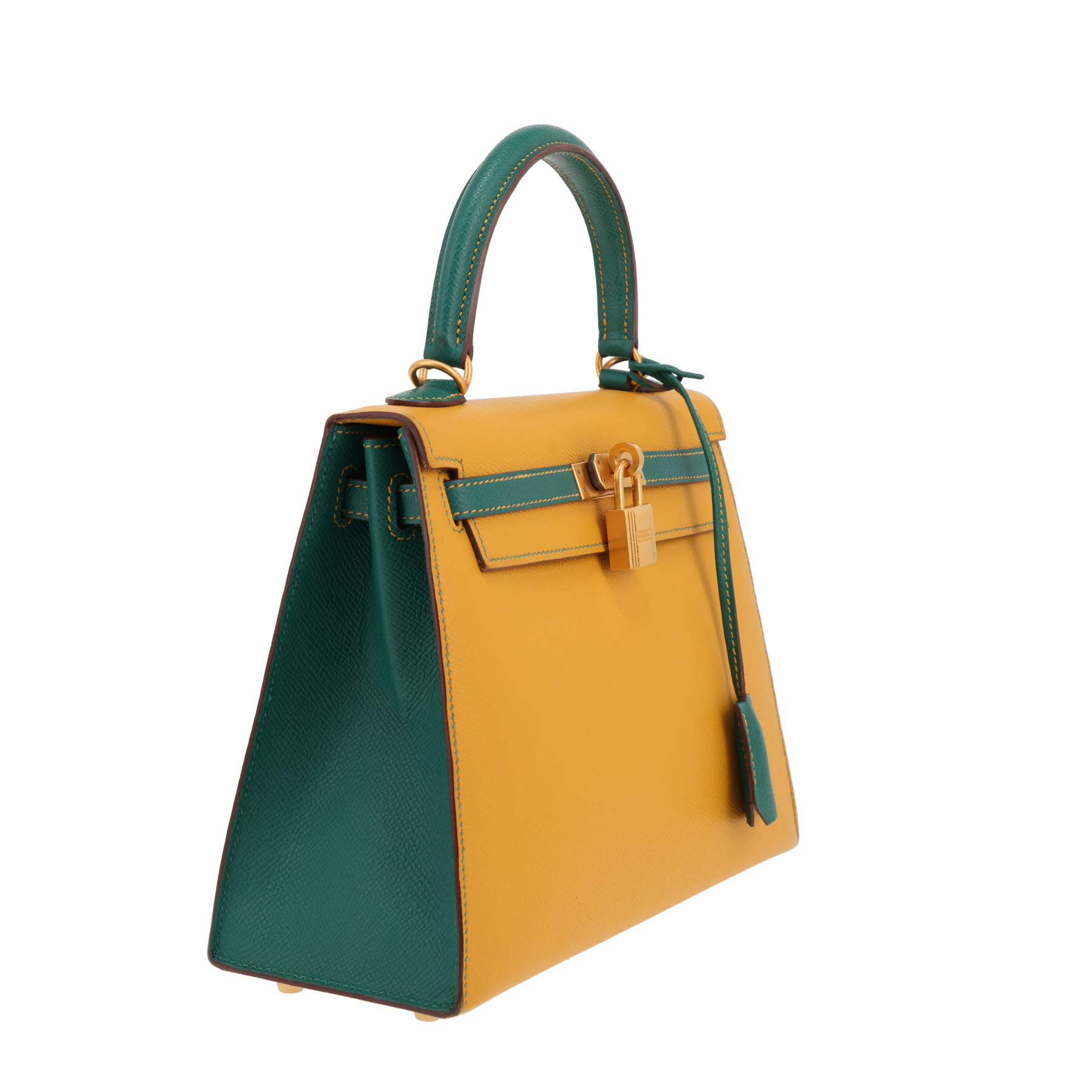 Sac à main Hermès  Kelly 25 cm en cuir epsom jaune et vert