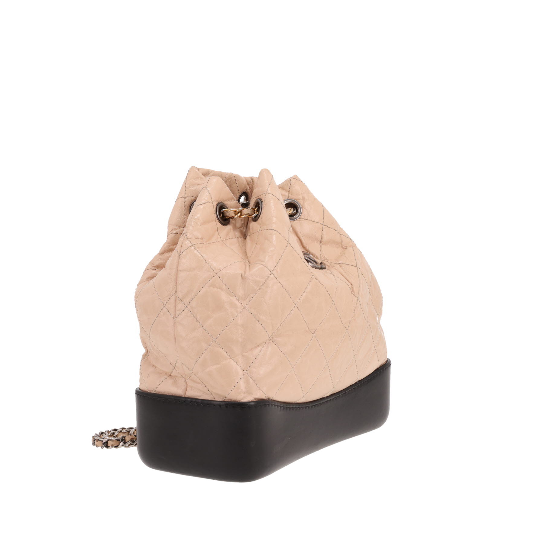 Sac à dos Chanel  Gabrielle  en cuir matelassé beige et cuir noir