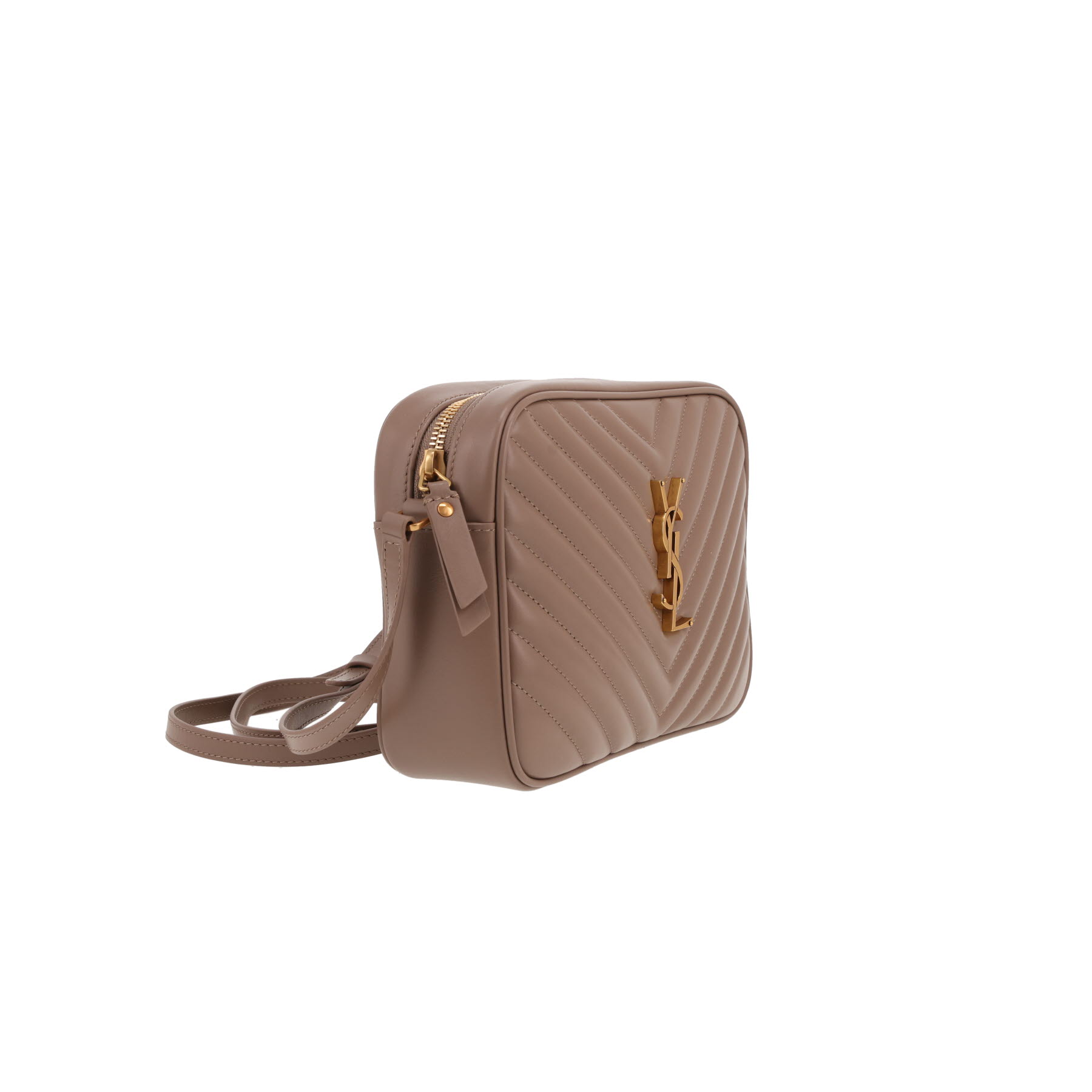Borsa a tracolla Saint Laurent  Lou Sac Caméra in pelle trapuntata a zigzag color talpa