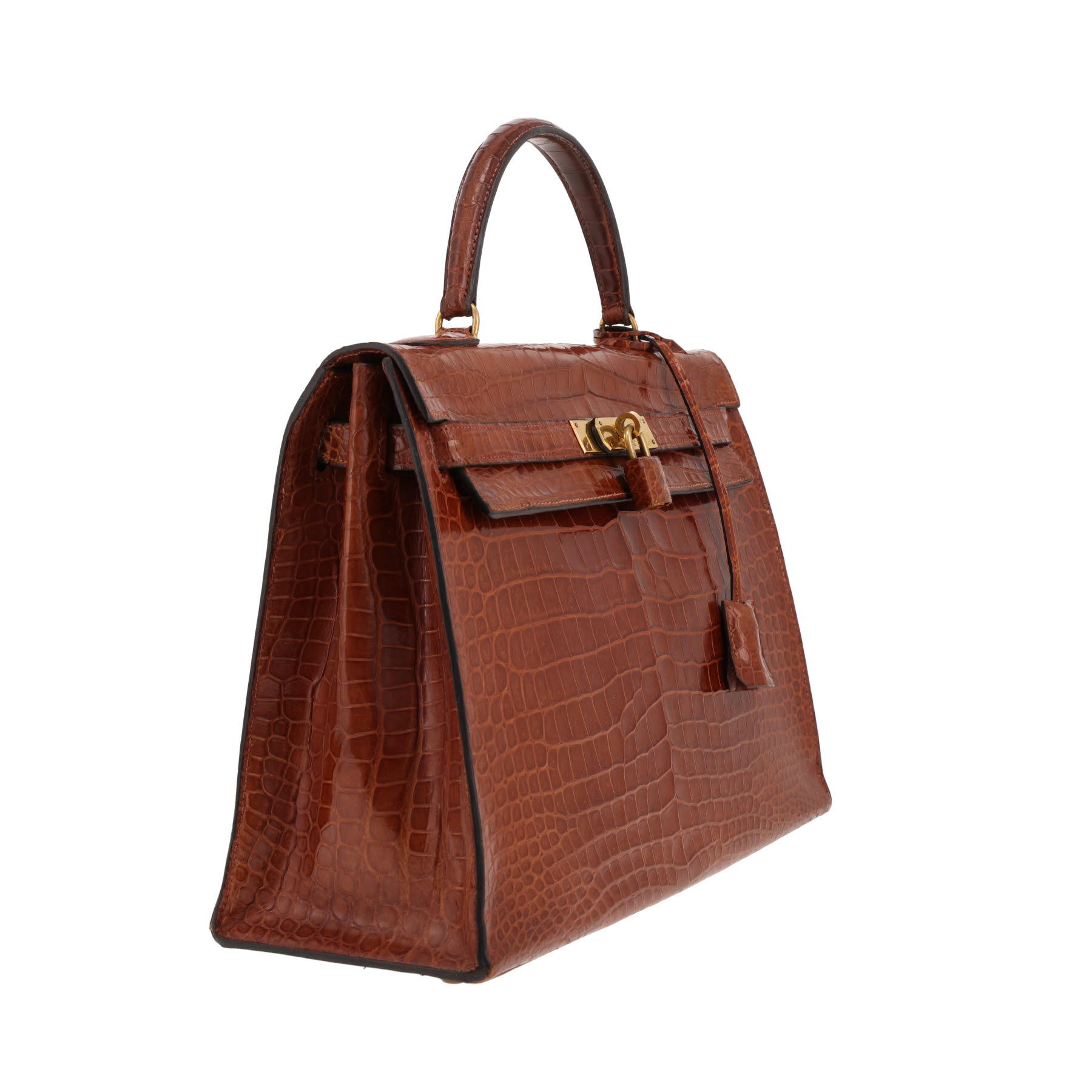 Hermès Kelly 32 cm handbag in brown crocodile leather