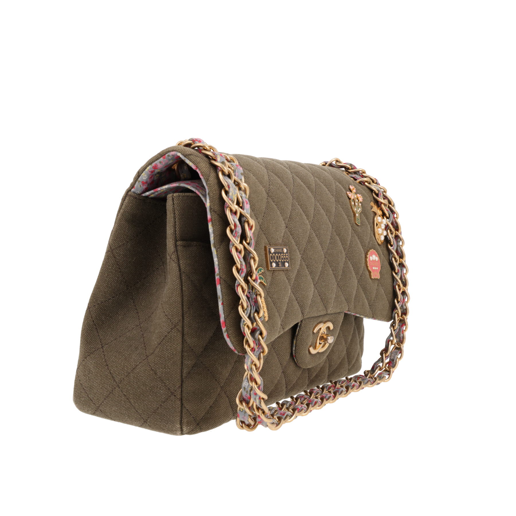 Borsa a tracolla Chanel  Timeless Jumbo in tela verde kaki