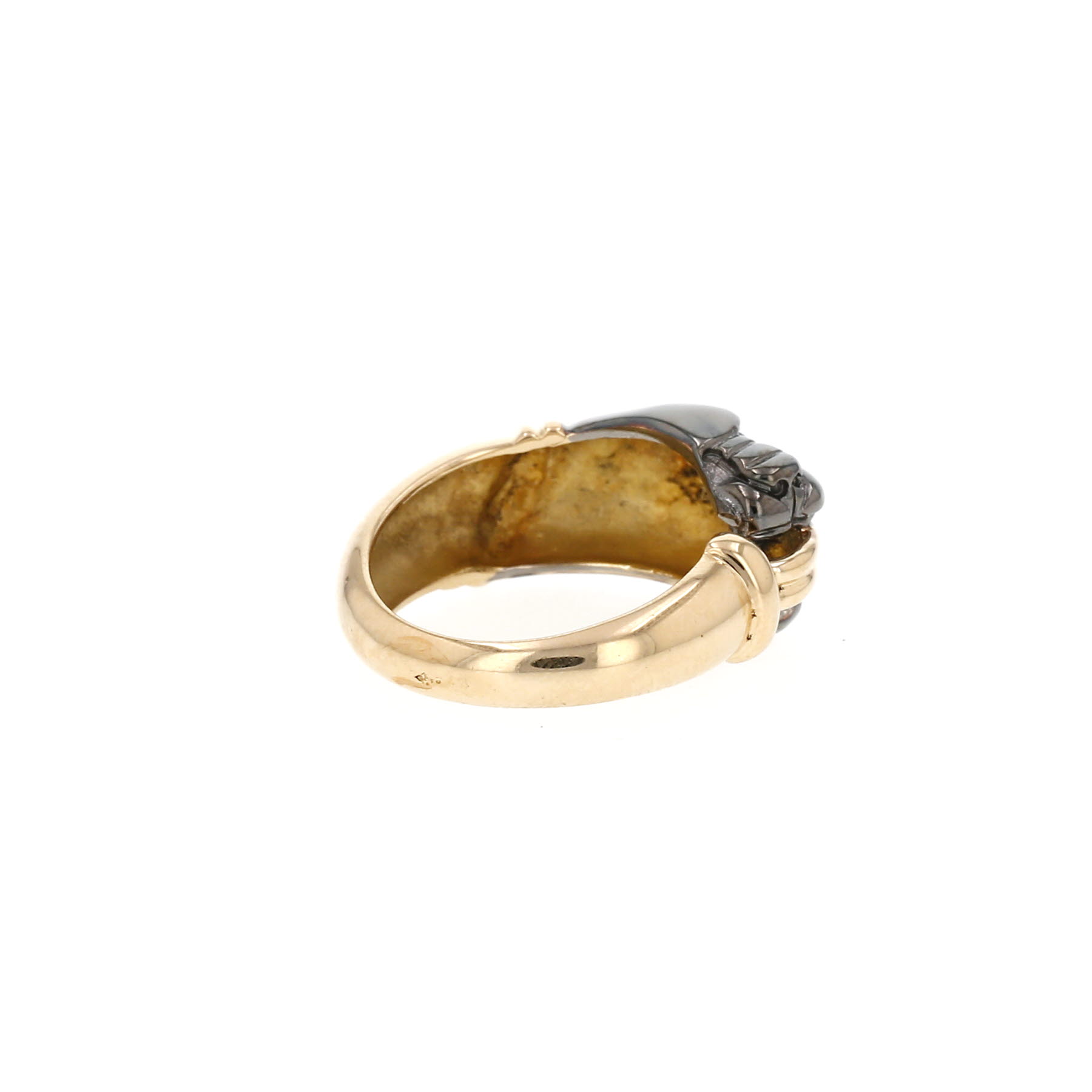 Vintage 90s ring in yellow gold, blackened gold and emerald