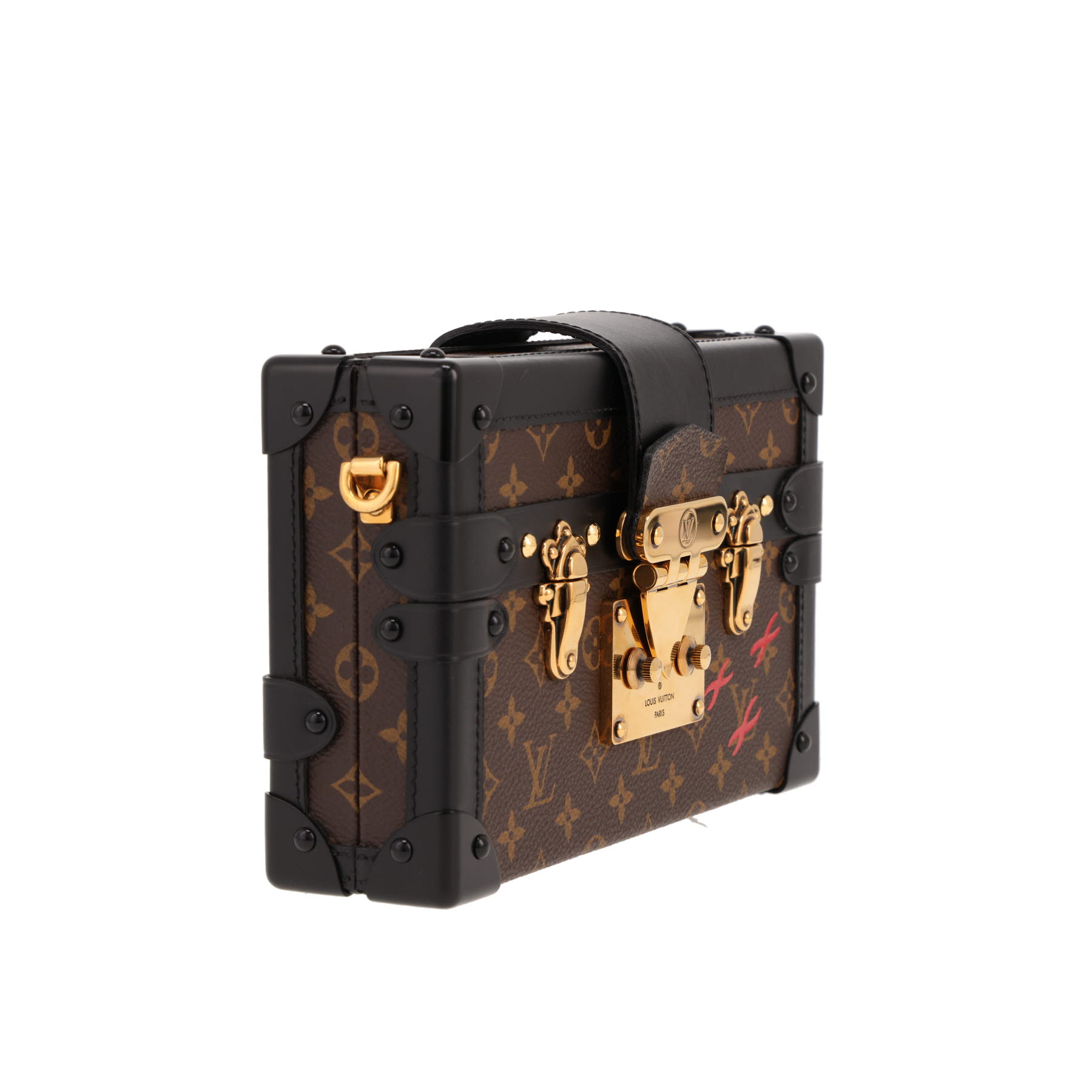 Borsa a tracolla Louis Vuitton  Petite Malle in tela monogram marrone e pelle nera