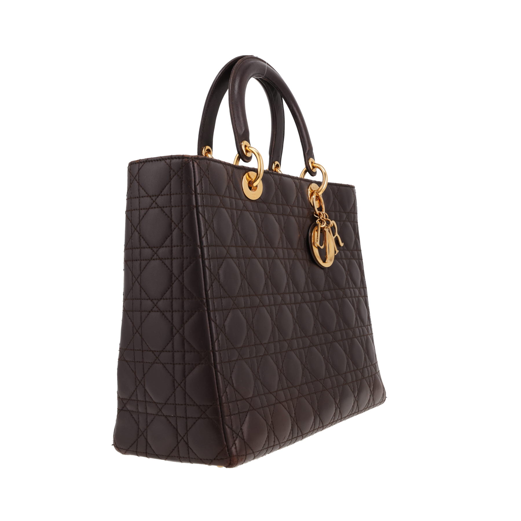 Borsa Dior  Lady Dior modello grande  in pelle cannage marrone