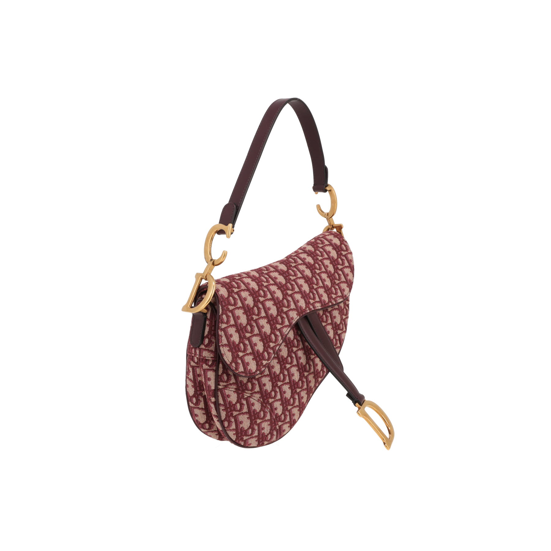 Dior  Saddle handbag  in burgundy monogram canvas Oblique  and burgundy leather