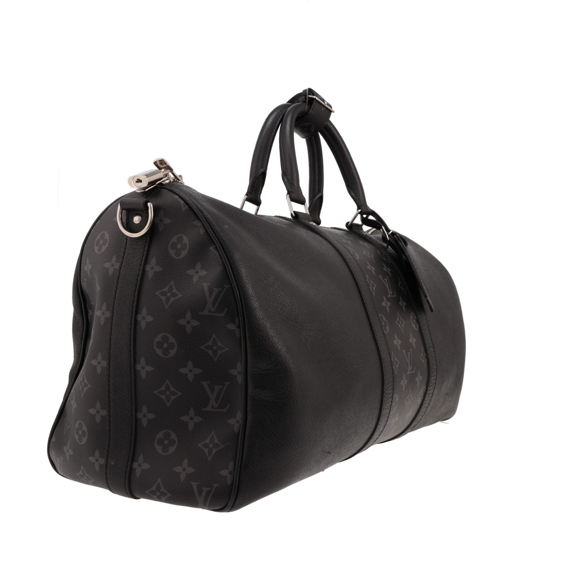 Borsa da viaggio Louis Vuitton  Keepall 45 in pelle taiga nera e tela monogram grigio Graphite