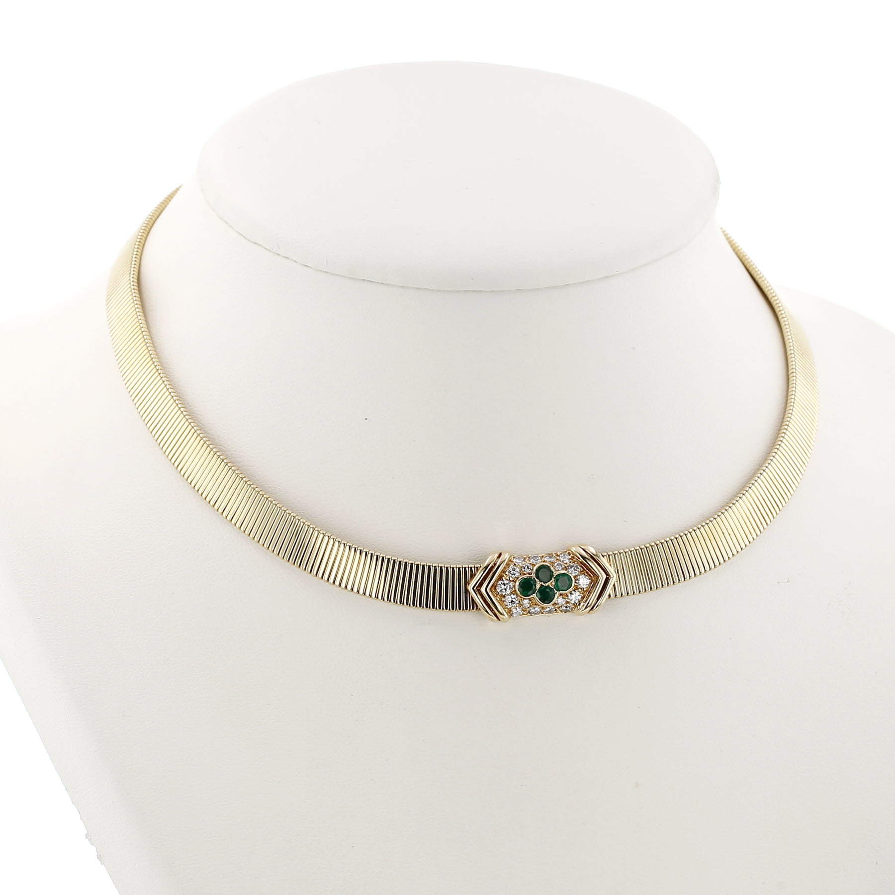 Vintage André Vassort 1960's necklace in yellow gold, emerald and diamonds