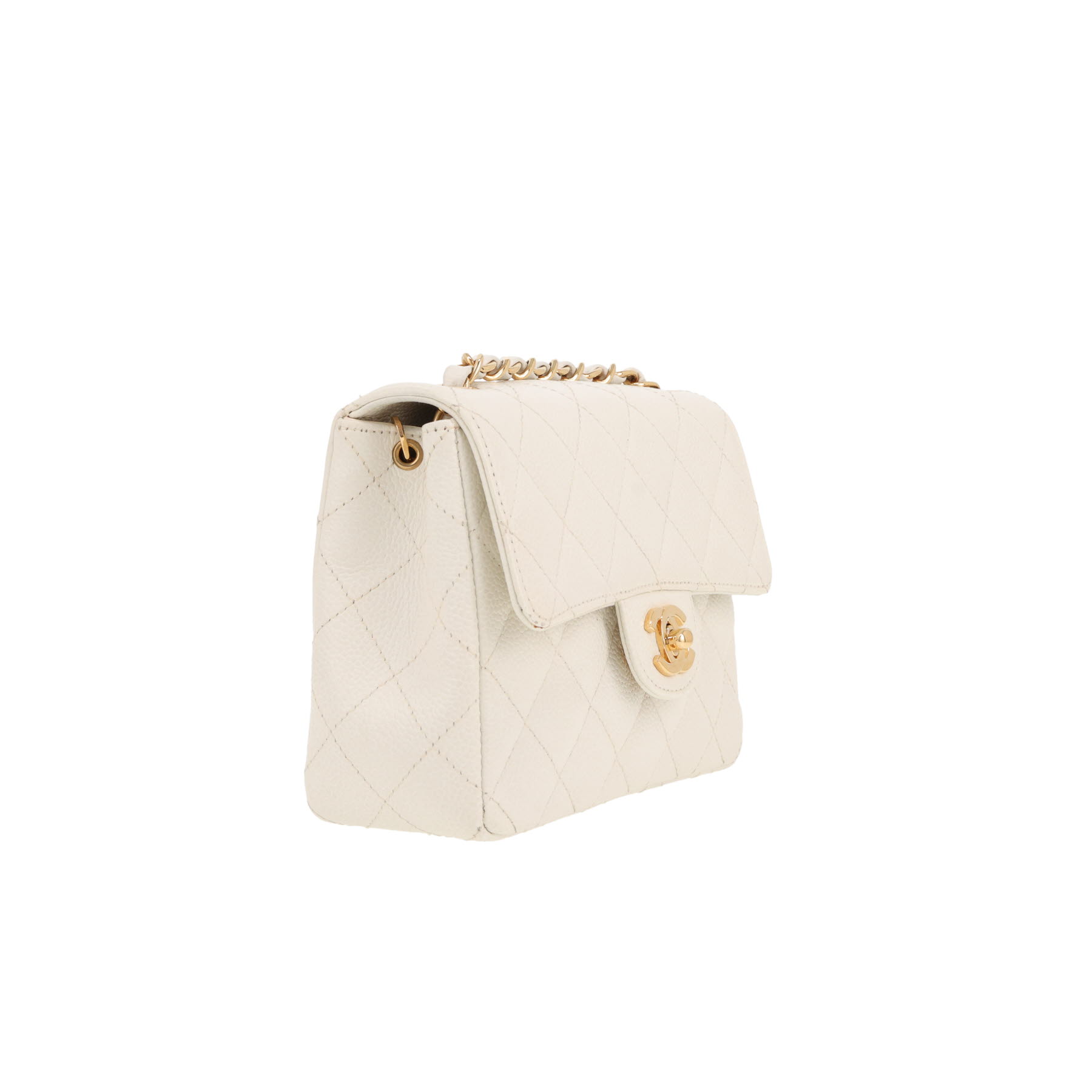 Chanel Mini Carré shoulder bag in white quilted leather