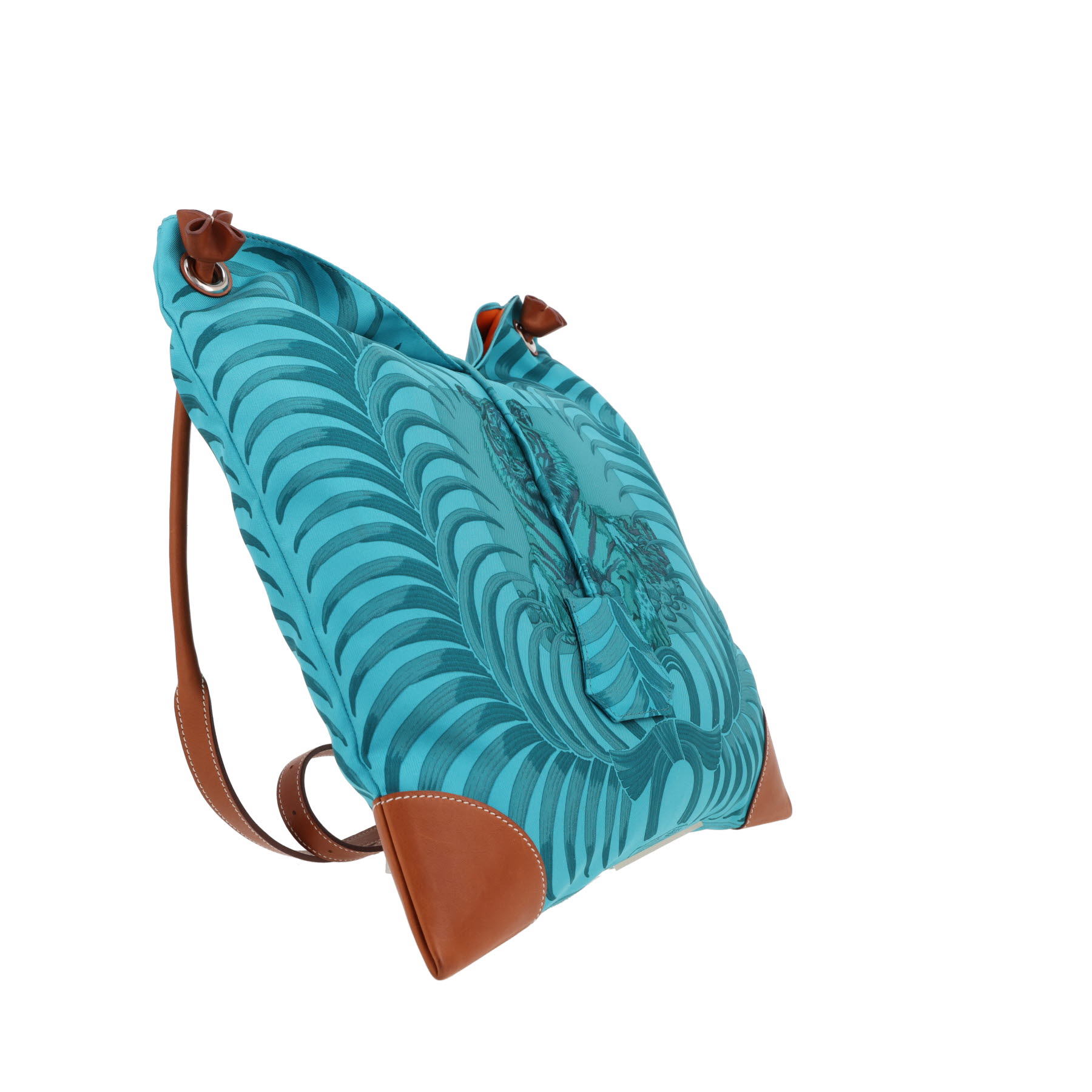 Bolso bandolera Hermès «Silk City» de seda azul y piel Barénia