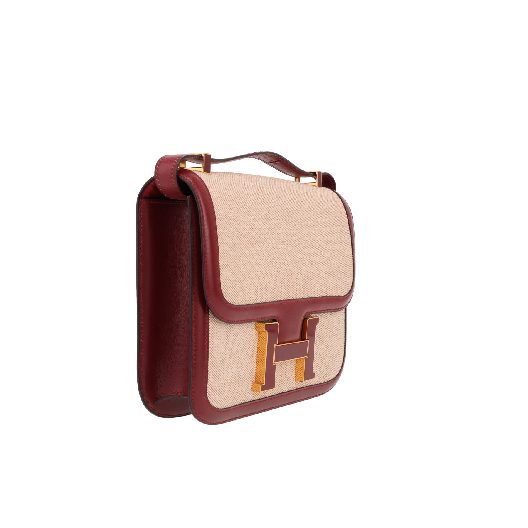 Hermès  Constance handbag  in beige canvas  and red H box leather