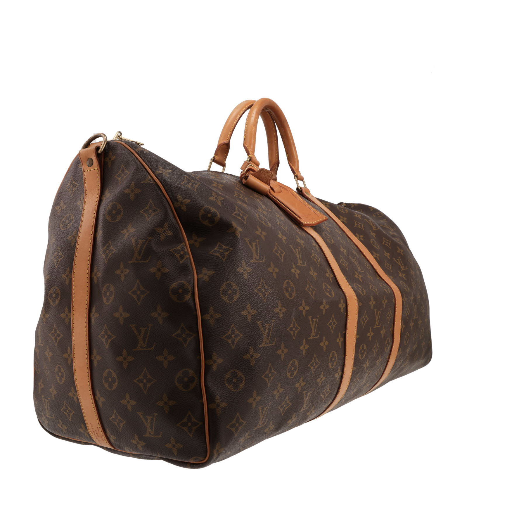 Borsa da viaggio Louis Vuitton  Keepall 60 in tela monogram marrone e pelle naturale