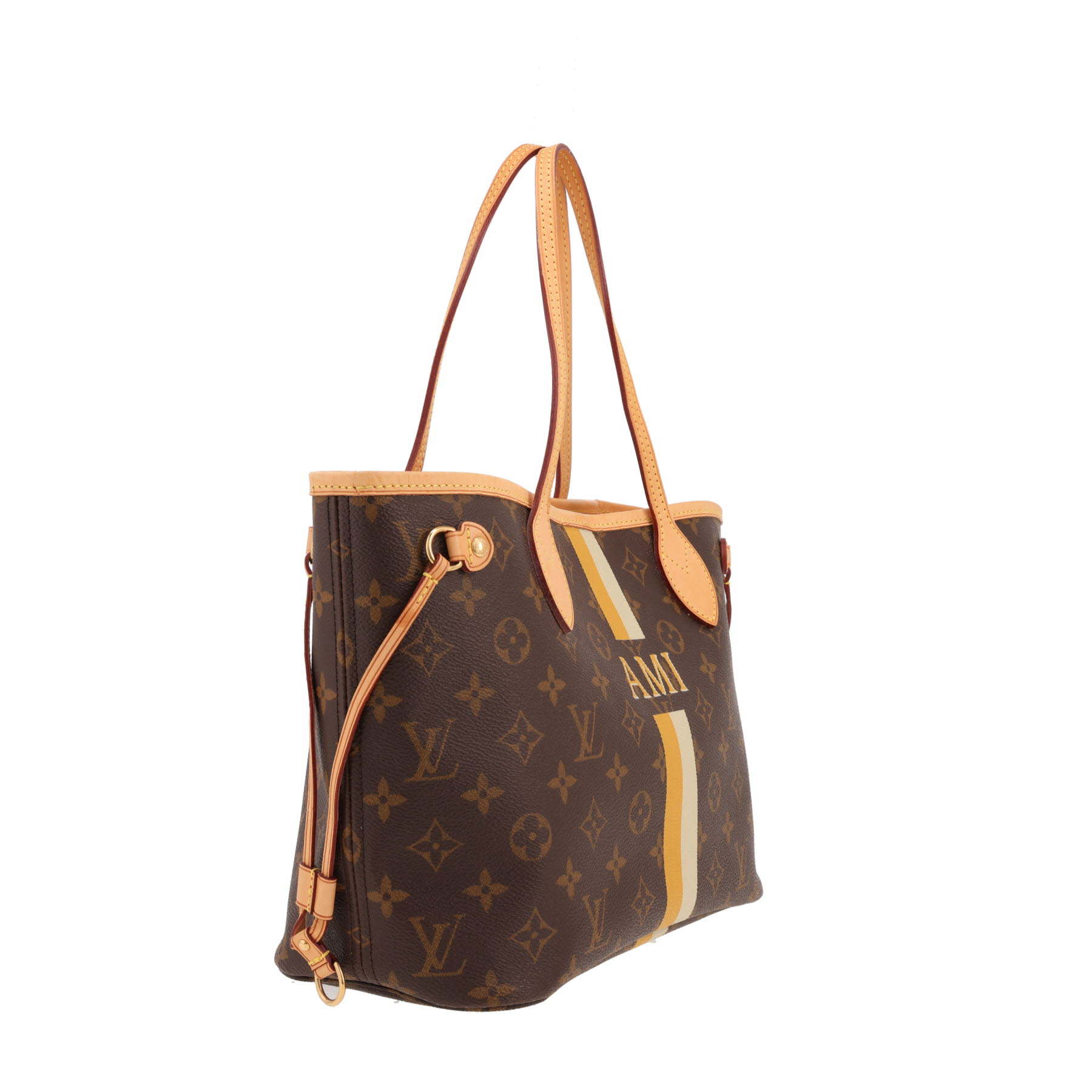 Louis Vuitton  Neverfull small model  shopping bag  in brown monogram canvas  and natural leather