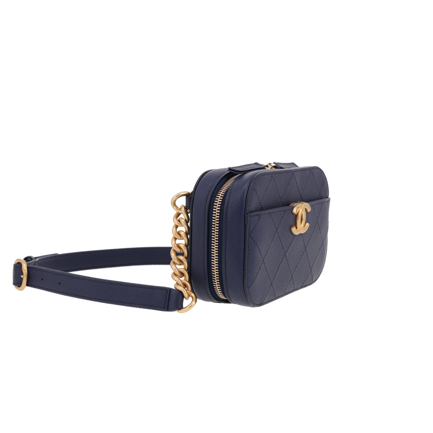 Chanel   clutch-belt  in blue quilted grained leather