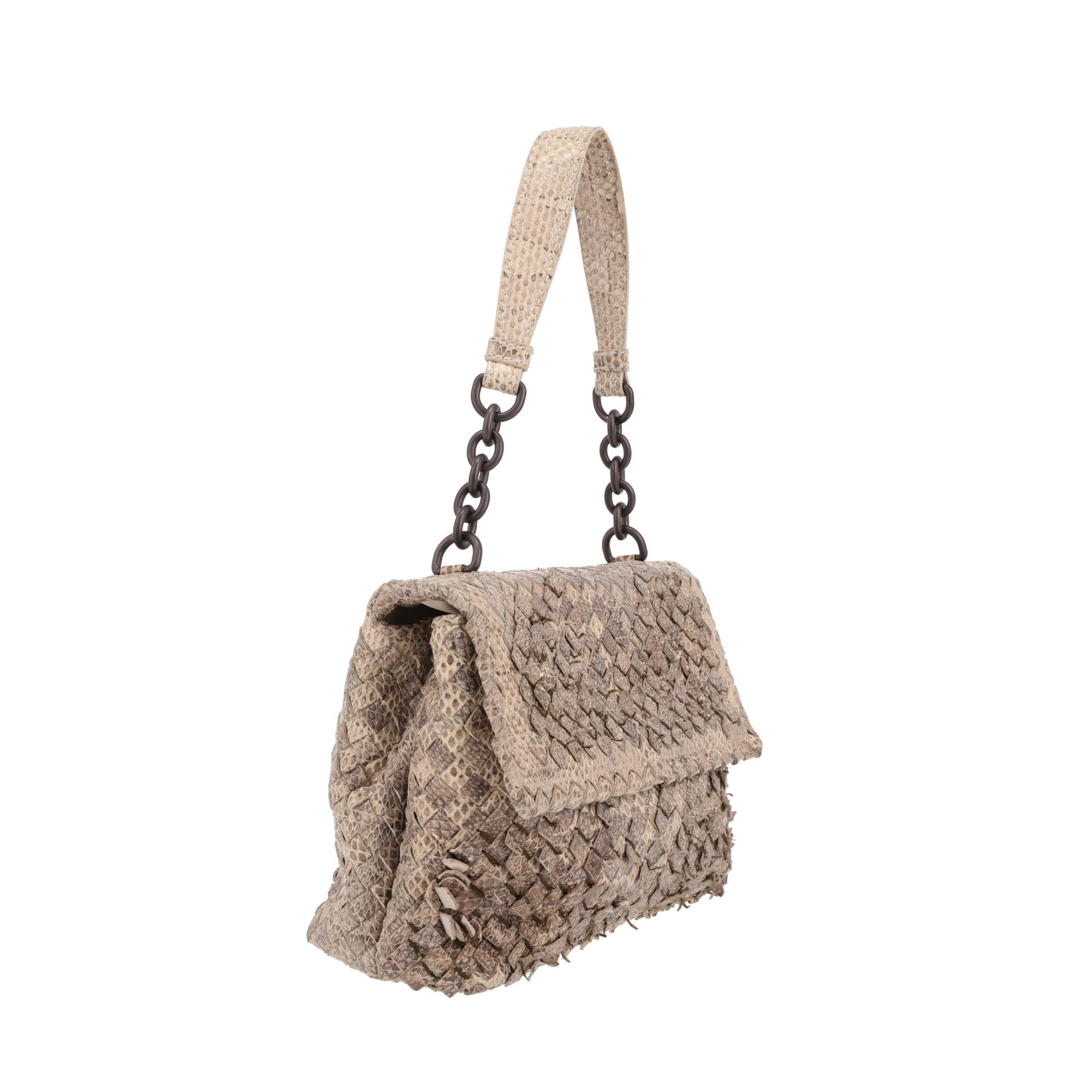 Bottega Veneta   handbag  in grey and beige python