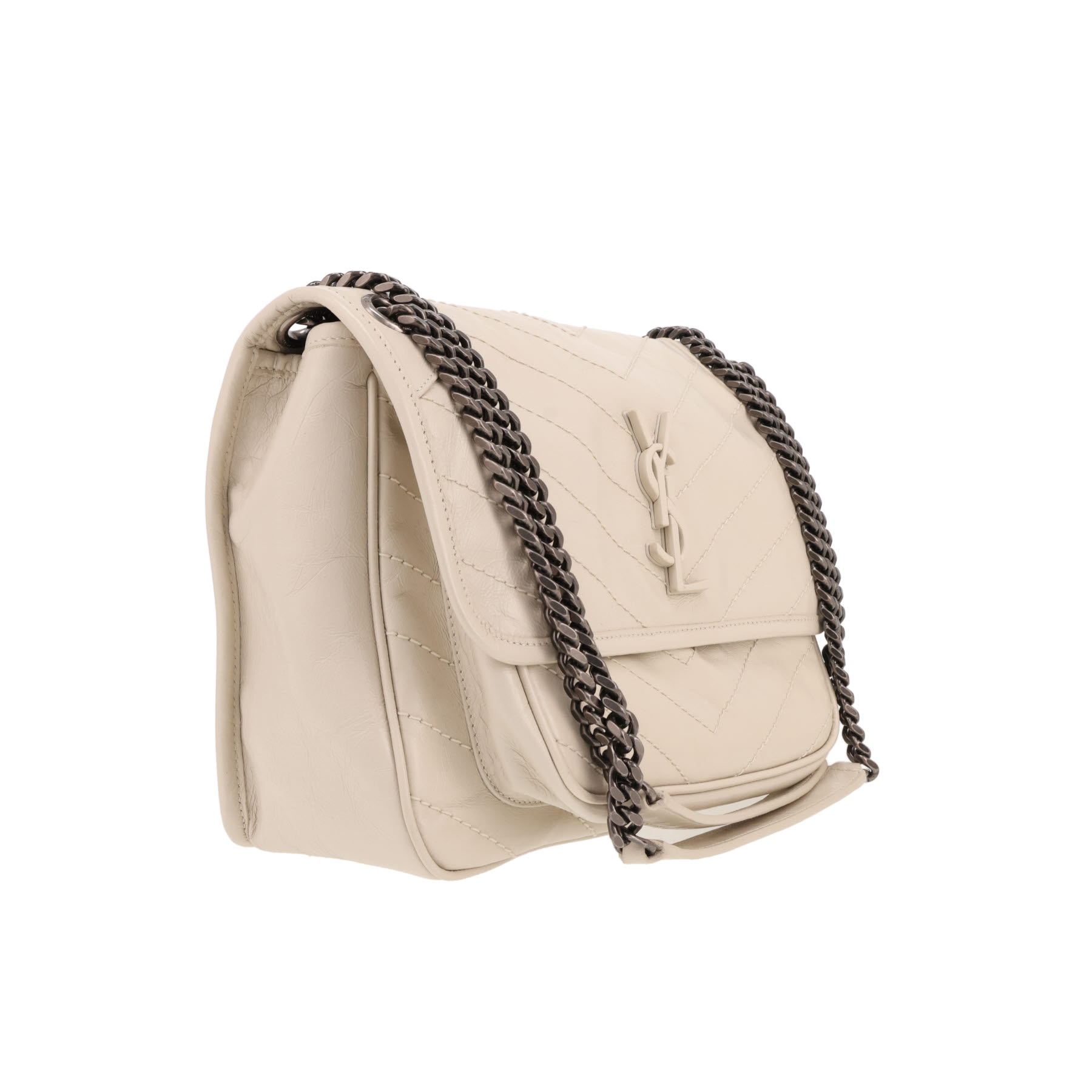 Bolso bandolera Saint Laurent  Niki modelo mediano  en cuero blanco