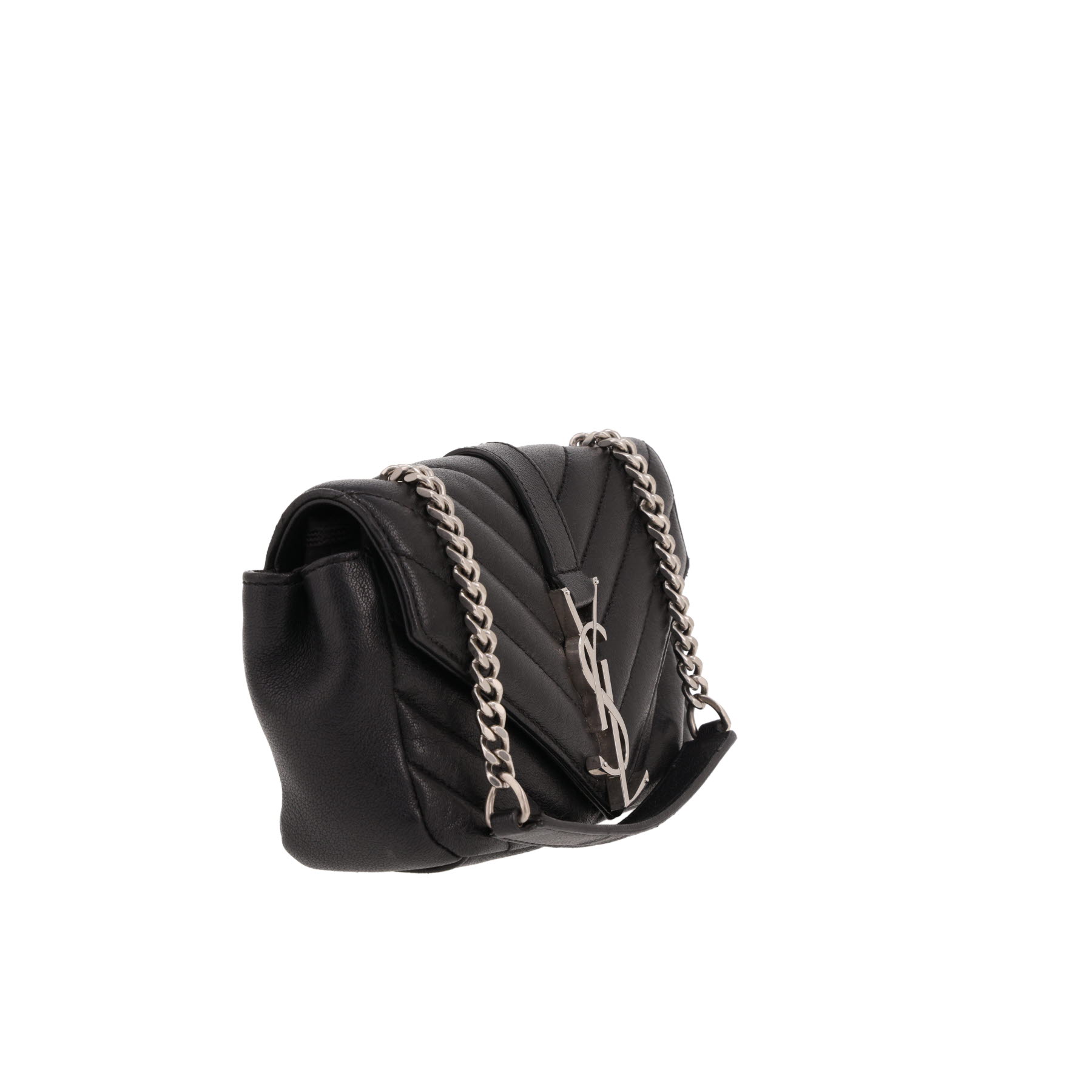 Saint Laurent  College mini  shoulder bag  in black chevron quilted leather