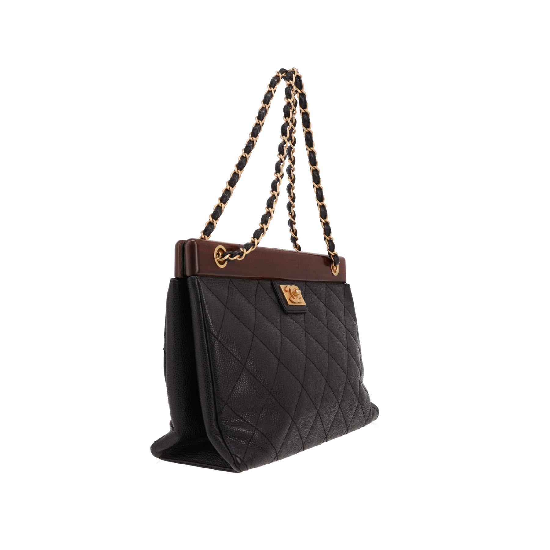 Sac à main Chanel   en cuir grainé matelassé noir