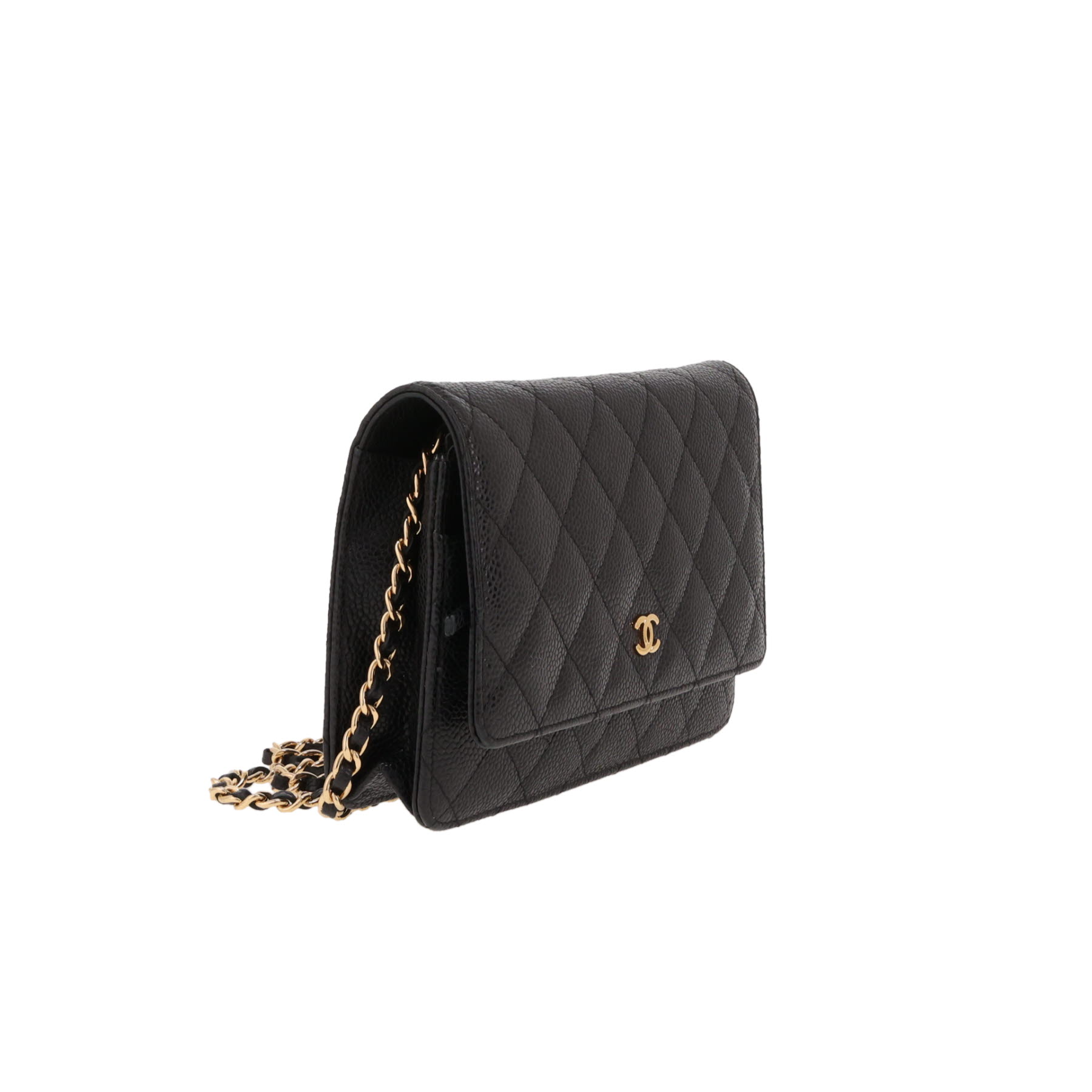 Chanel  Wallet on Chain shoulder bag  in black quilted grained leather