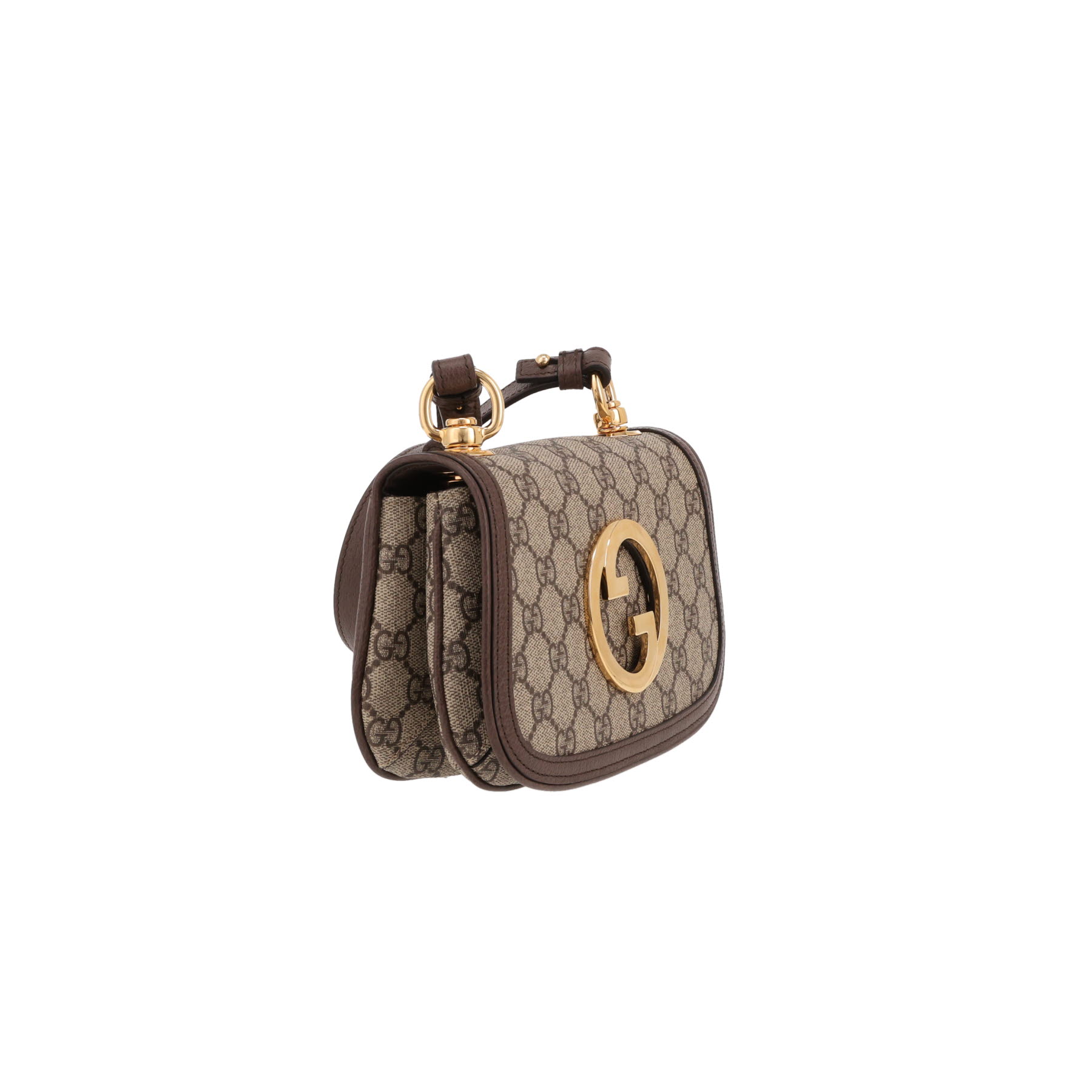 Gucci  Blondie mini  shoulder bag  in beige logo canvas  and brown leather