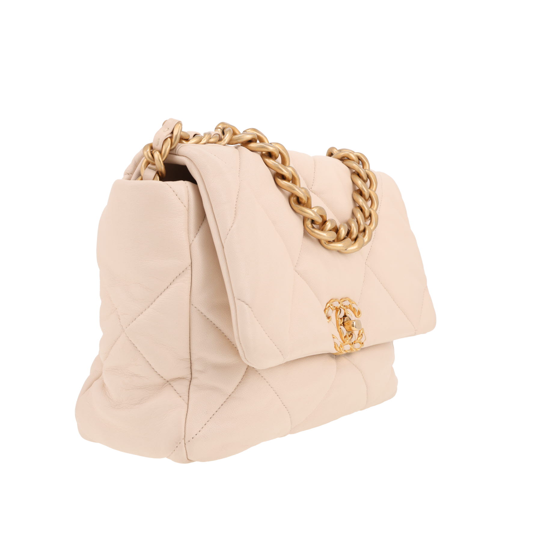 Chanel  19 shoulder bag  in beige quilted leather